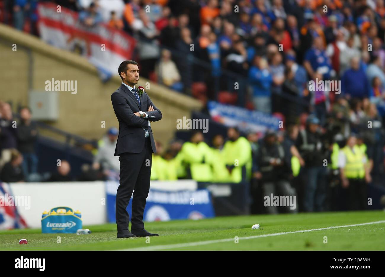 Glasgow, Scotland, 21st May 2022.  Rangers Manager Giovanni van Bronckhorst during the Scottish Cup match at Hampden Park, Glasgow. Picture credit should read: Neil Hanna / Sportimage Stock Photo
