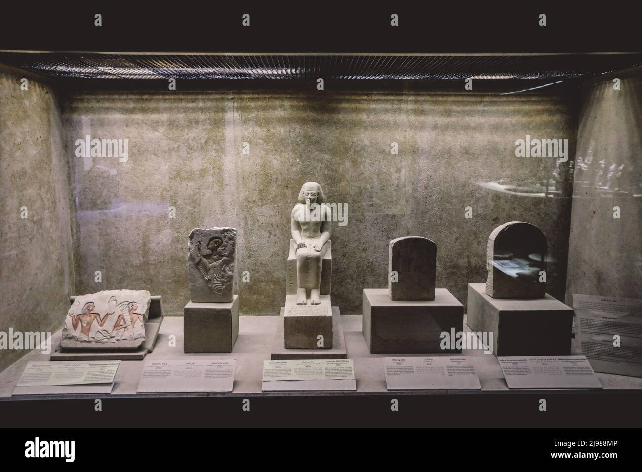 Ancient Egyptian exhibits in the Imhotep Museum, located near the Saqqara necropolis complex in