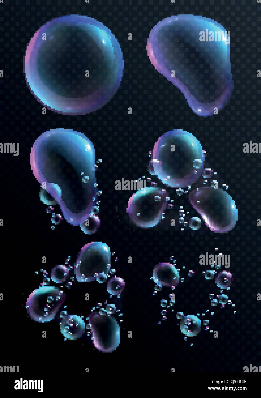 Realistic icons set with soap bubbles of different shape isolated ...