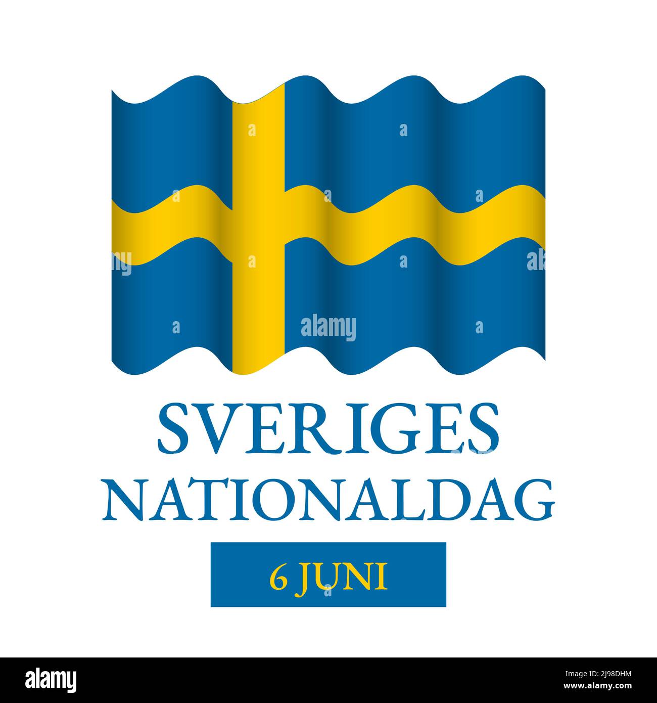 Sweden National Day typography poster in Swedish language. Annual holiday on June 6. Vector template for banner, flyer, sticker, greeting card, etc. Stock Vector