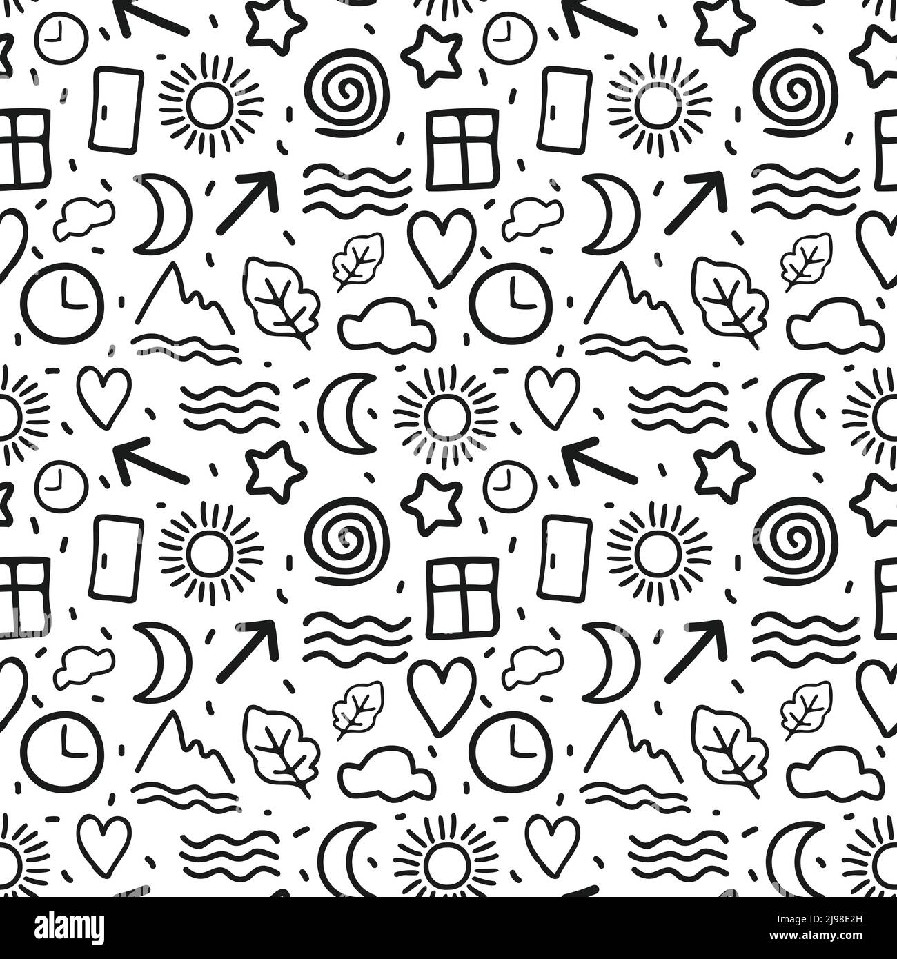 Seamless doodle black and white vector pattern Stock Vector Image & Art ...