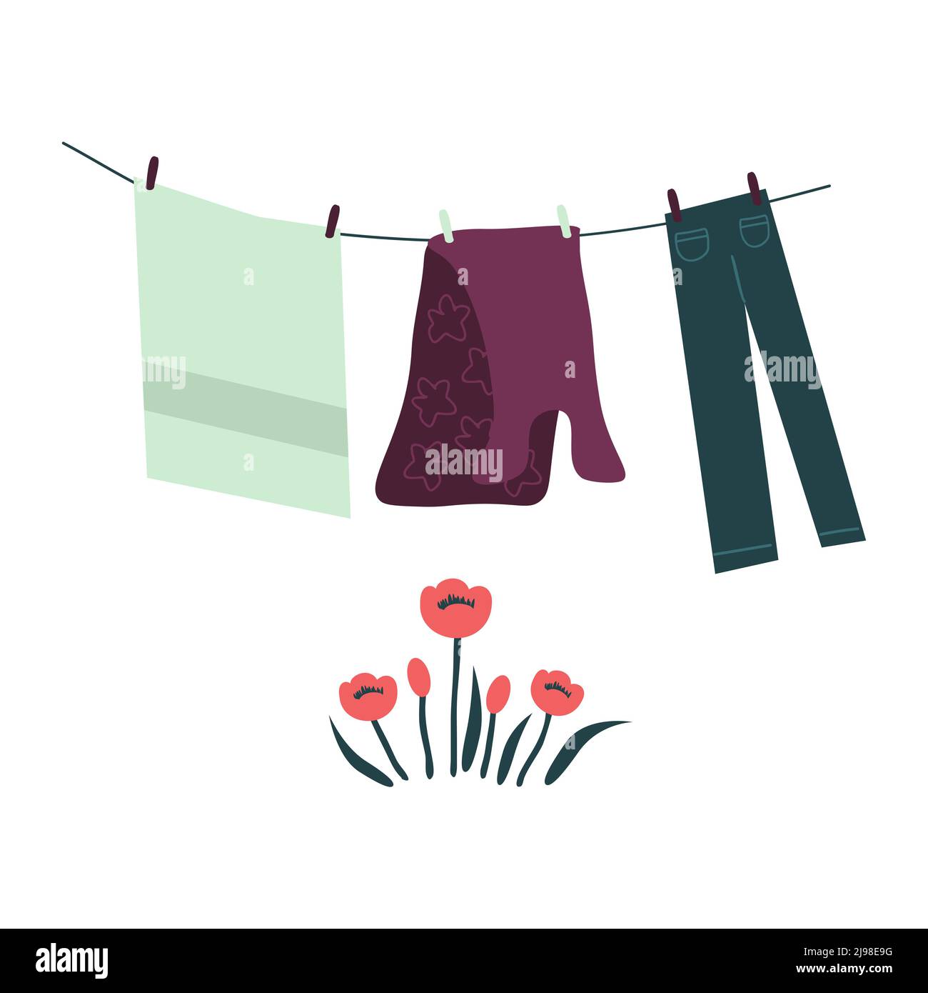 Drying clothes outdoors vector illustration Stock Vector Image & Art