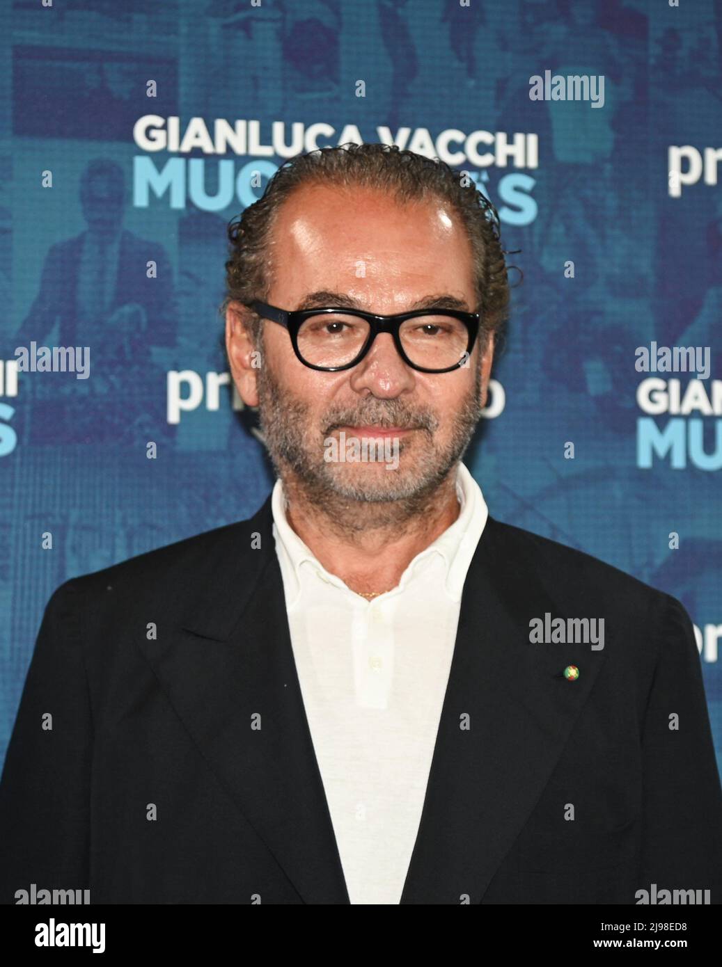 Monza, Italy. 21st May, 2022. Monza, Italy Gianluca Vacchi photocall at  Villa Reale presentation of the documentary Mucho Mas on Prime Video In the  photo: Gianluca Vacchi, Sharon Fonseca and their daughter