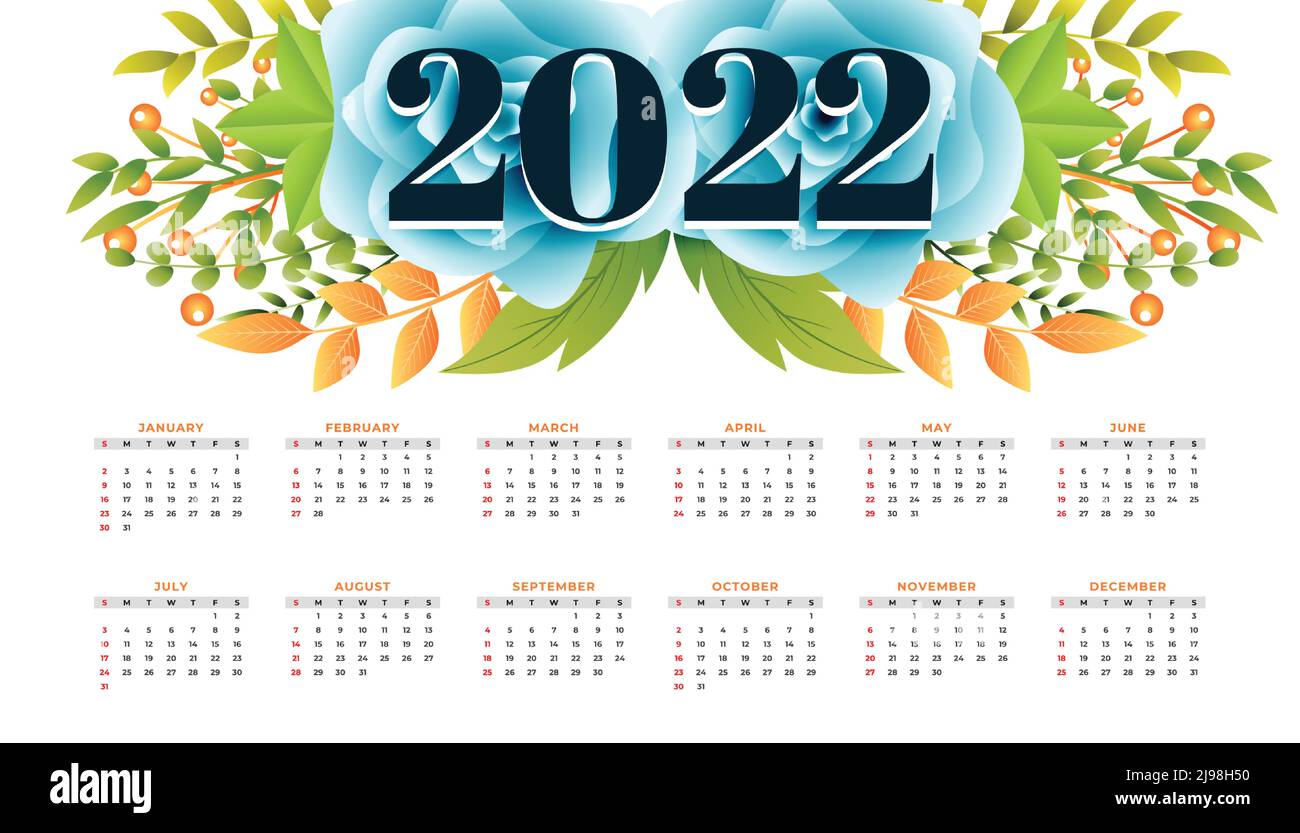 2022 stylish flower new year calendar design Stock Vector Image & Art
