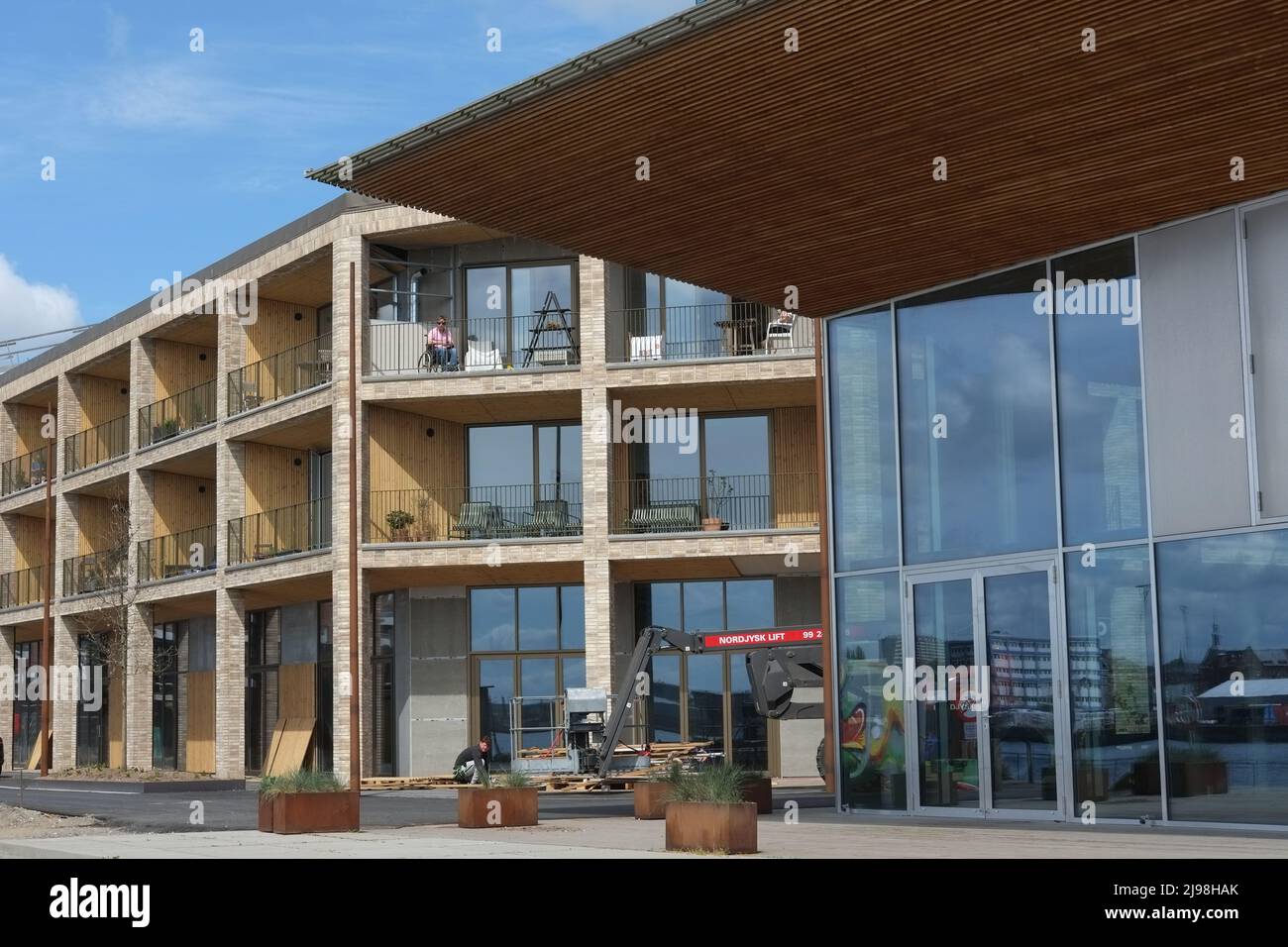 Detail of apartment complex at Aarhus island (Aarhus Ø) modern urban