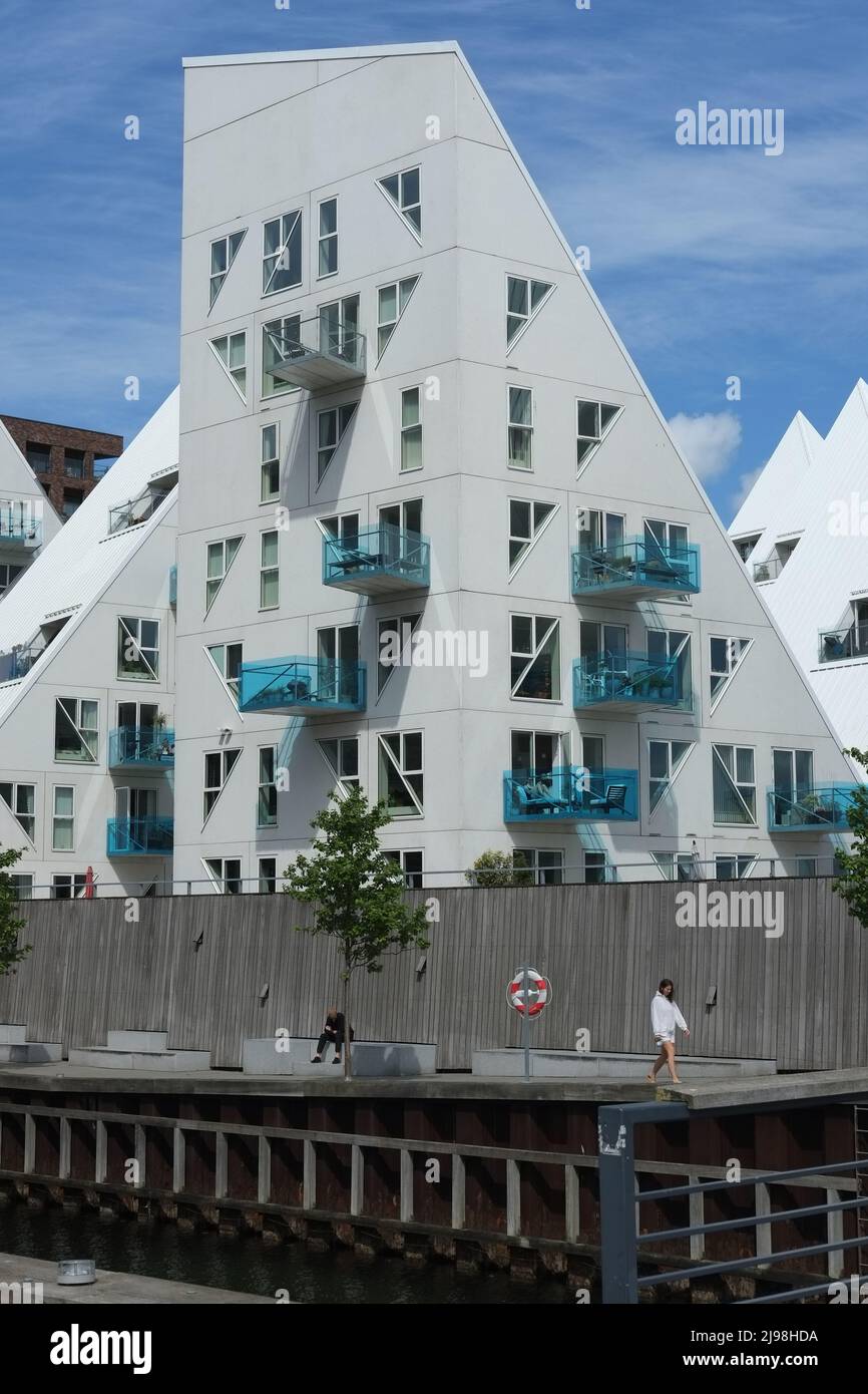 Detail of the blue balconies of the Iceberg (Isbjerget) residential