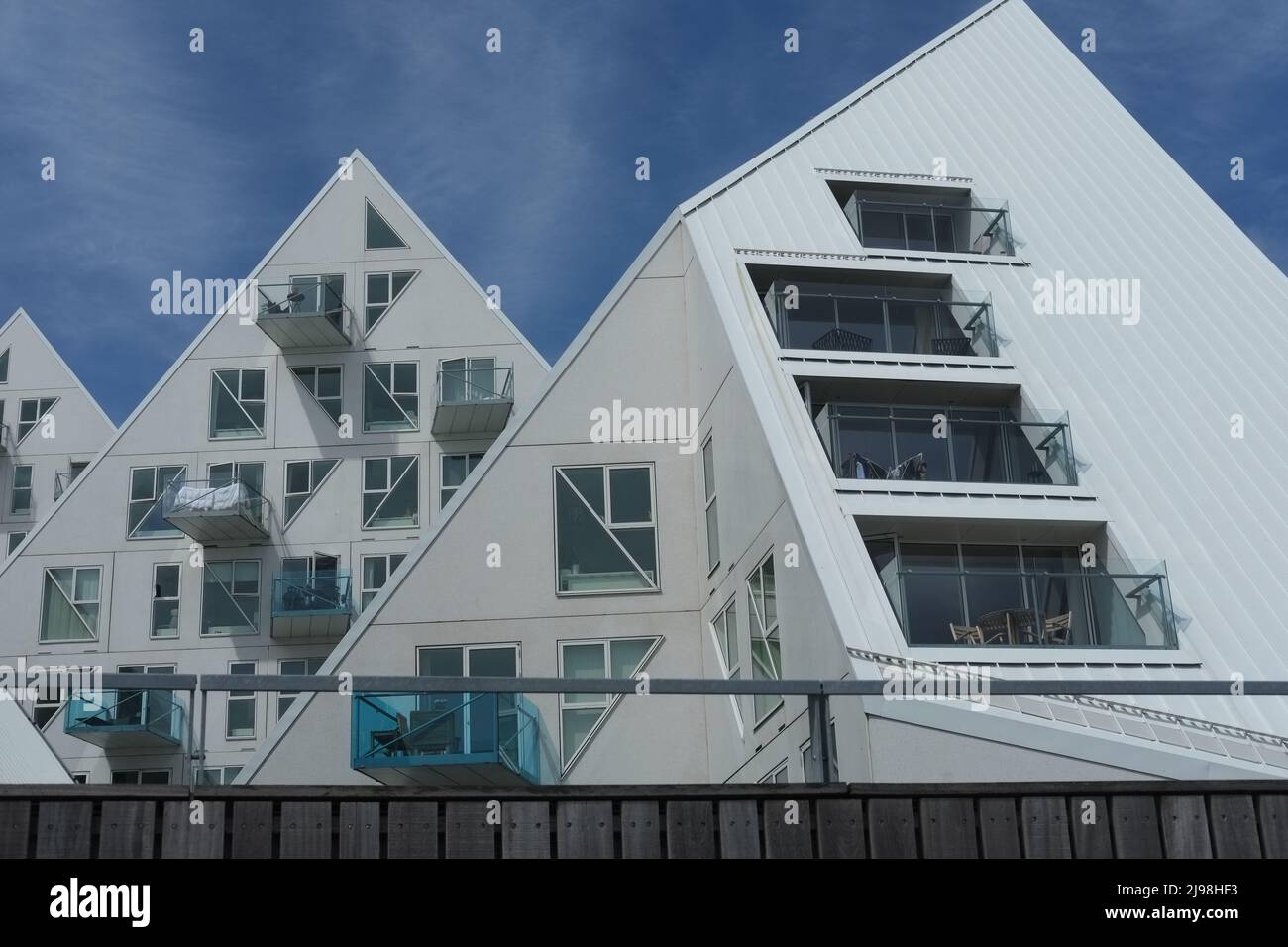 Detail of the blue balconies of the Iceberg (Isbjerget) residential ...