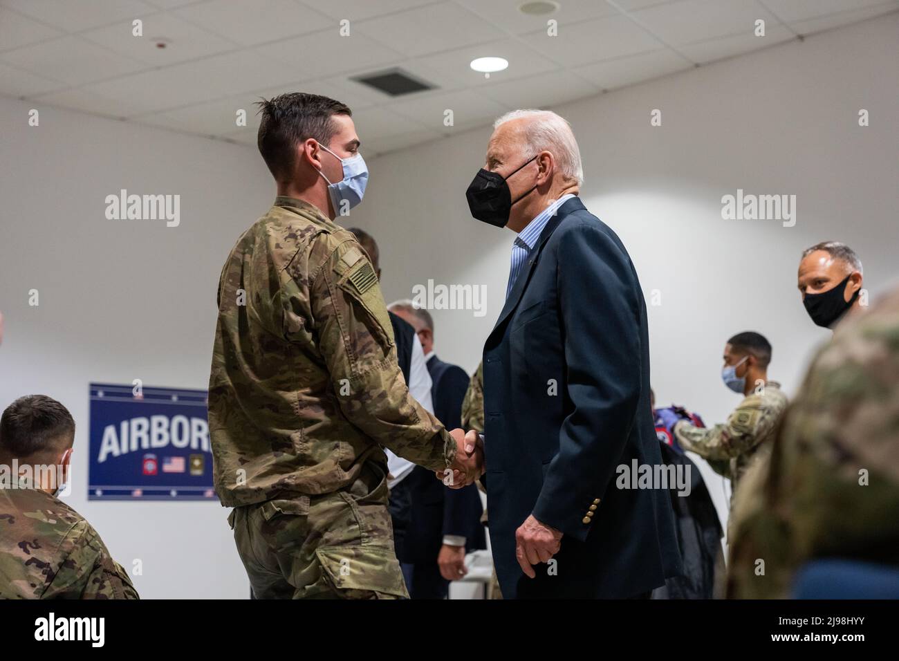 Rzeszow, Poland. 25 March, 2022. U.S President Joe Biden, greets members of the U.S. Army 82nd Airborne Division at the G2A arena, March 25, 2022 in Jasionka, Poland.  Credit: Cameron Smith/White House Photo/Alamy Live News Stock Photo