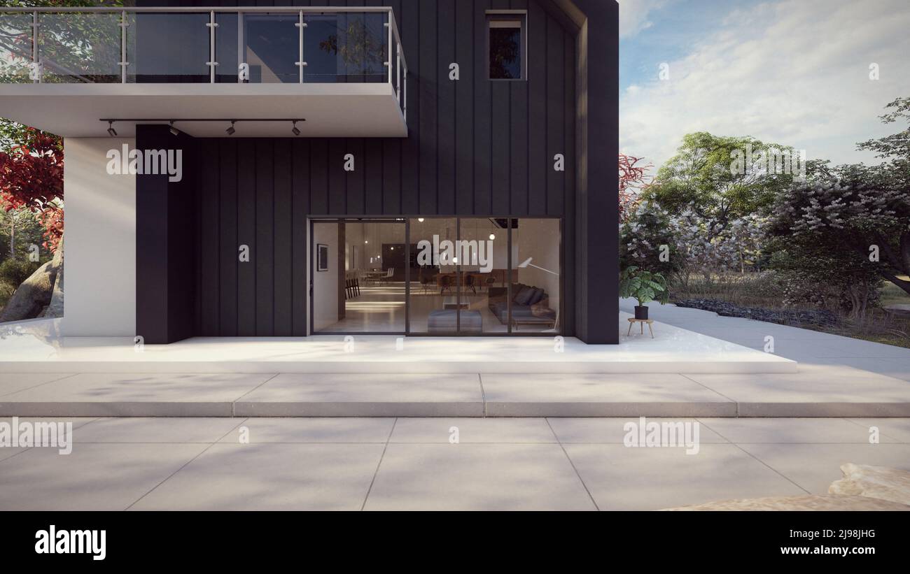 entrance front elevation exterior luxury black house concept 3d ...