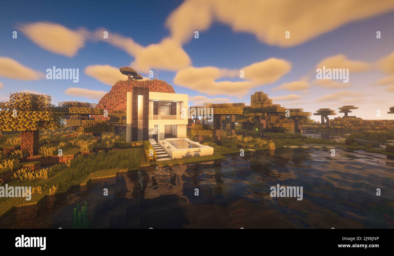 Minecraft Game May 21 22 Sample Of Modern House Design In Minecraft Game 3d Illustration Editorial Stock Photo Alamy