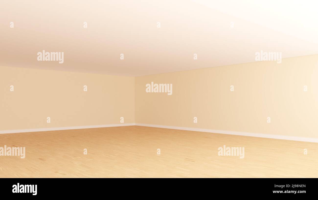 Empty Room Corner with Beige Walls, White Ceiling, Light Parquet ...