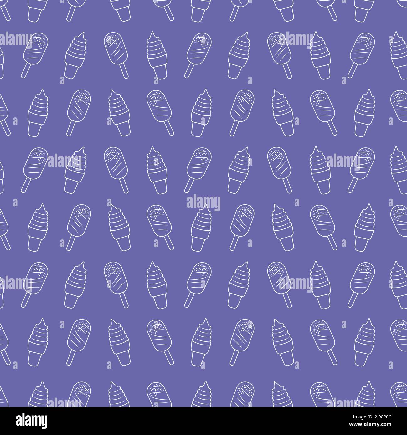 Ice cream seamless pattern with white contours Stock Vector