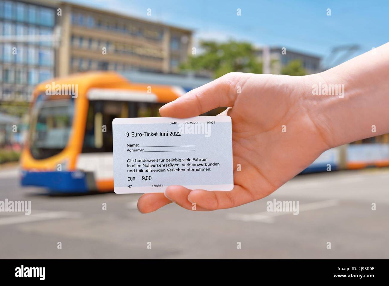 9 Euro ticket for public transportation to help consumers with rising energy prices in Germany (Transl.: Valid nationwide for any number of journeys i Stock Photo