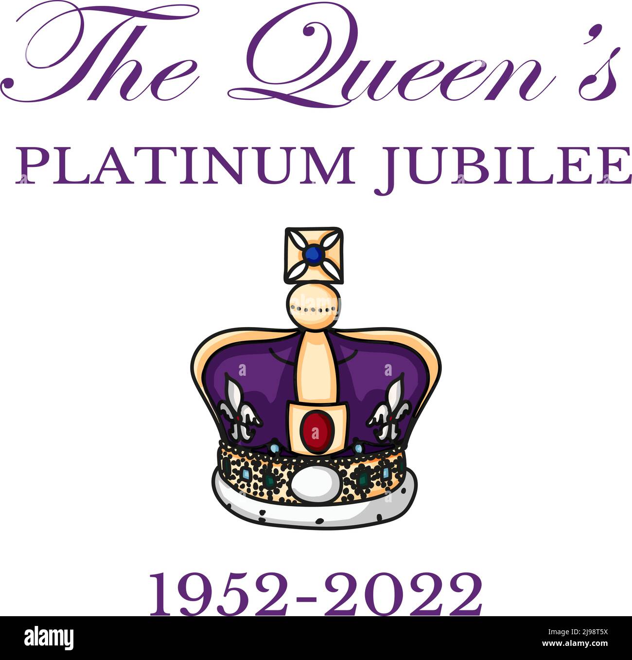 The Queens Platinum Jubilee crown celebration poster of Queen Elizabeth. Vector illustration for Her Majesty The Queen on her 70 years of service from 1952 to 2022 Stock Vector