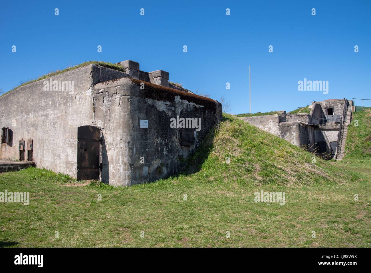 Cannon yard in Demidov battery. Military historical park 'Patriot' in Kronstadt. Russia Stock Photo