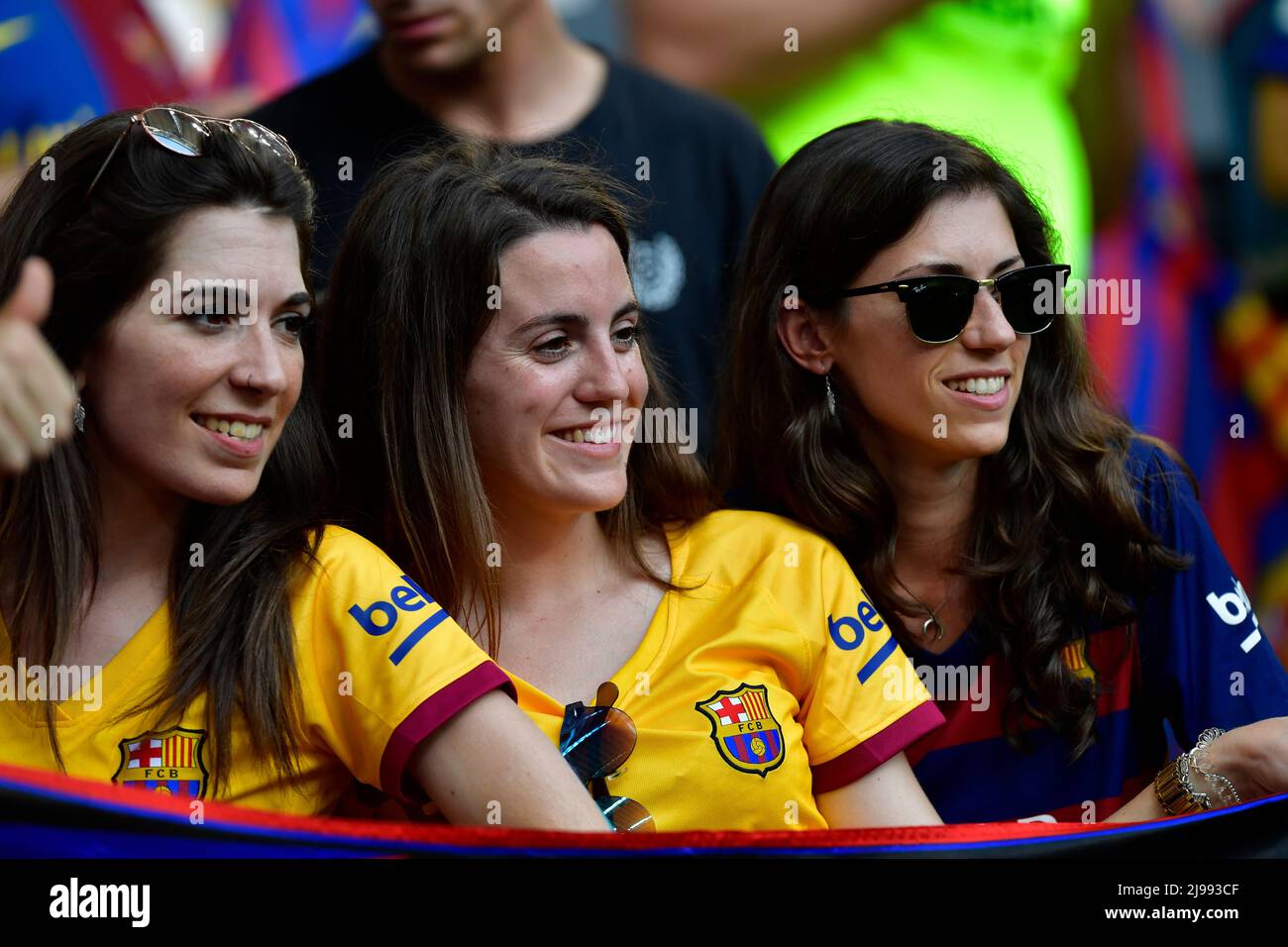 Turin, Italy. 21st May, 2022. Football fans of Barcelona seen on the stands during the UEFA Women's Champions League final between Barcelona and Olympique Lyon at Juventus Stadium in Turin. (Photo Credit: Gonzales Photo/Alamy Live News Stock Photo