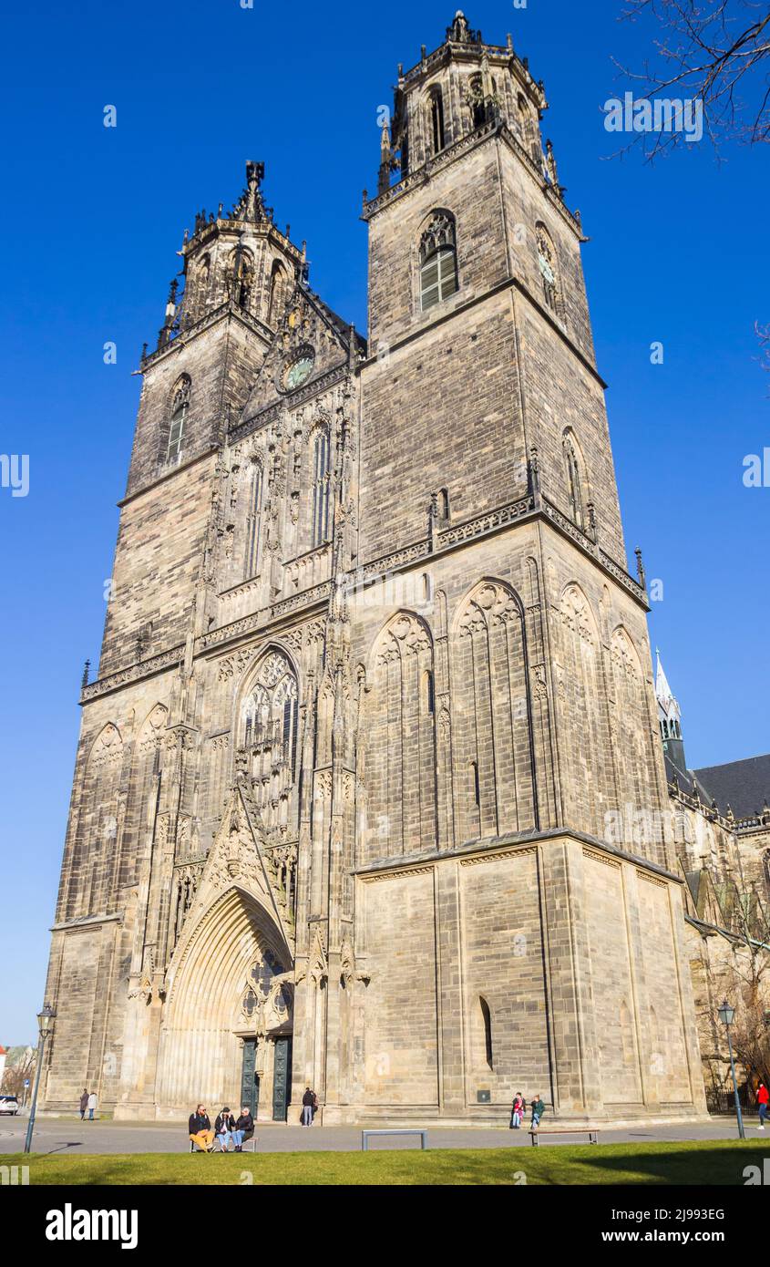 Front of the historic Magdeburger Dom church in Magdeburg, Germany Stock Photo