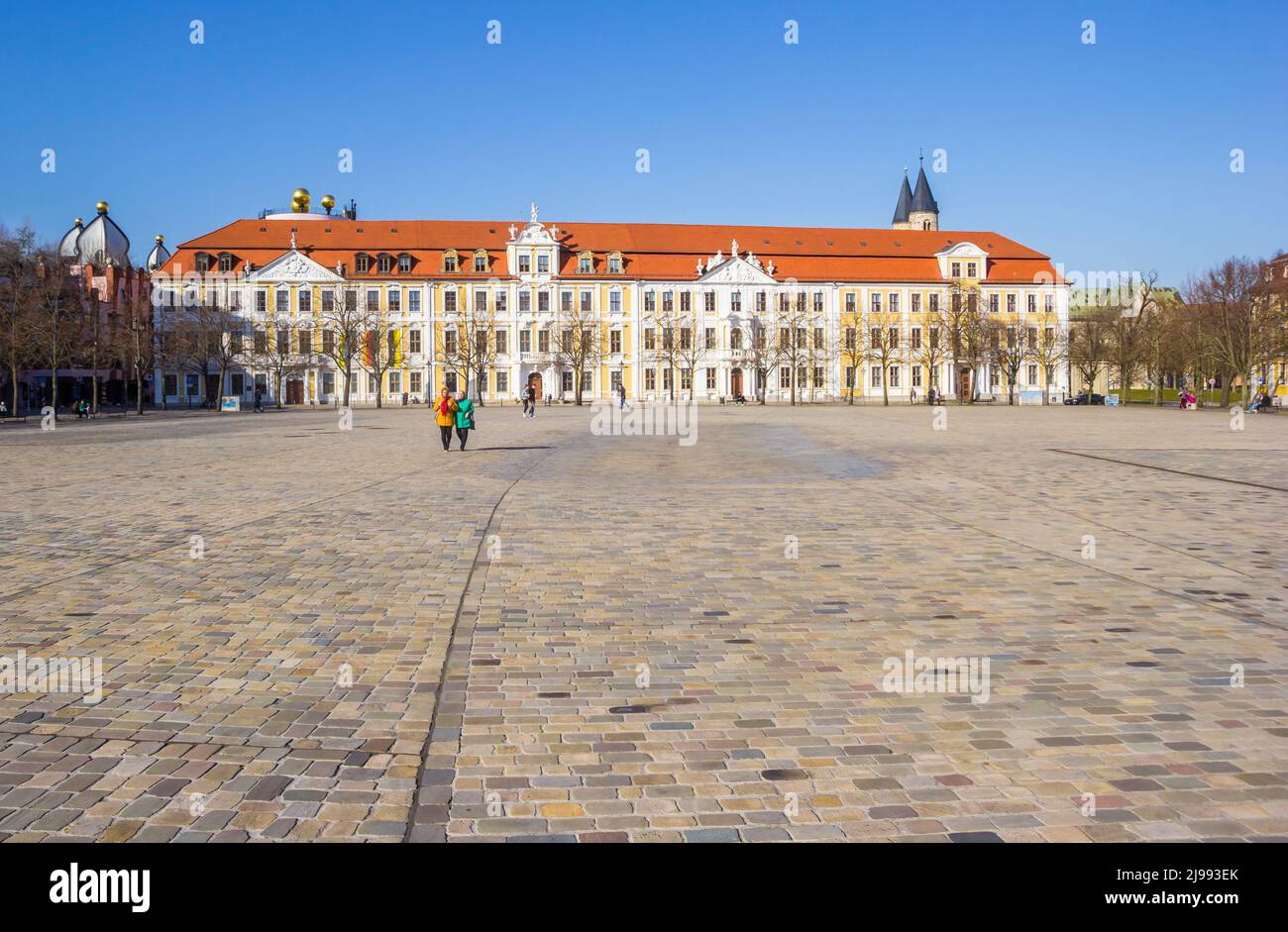 Cobblestones on the historic Domplatz square in Magdeburg, Germany Stock Photo