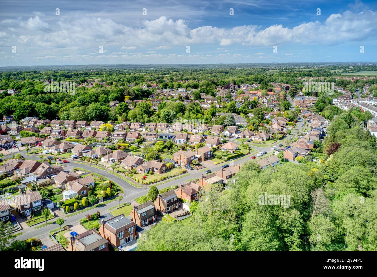 Hassocks Village in West Sussex from the South Downs, the village is