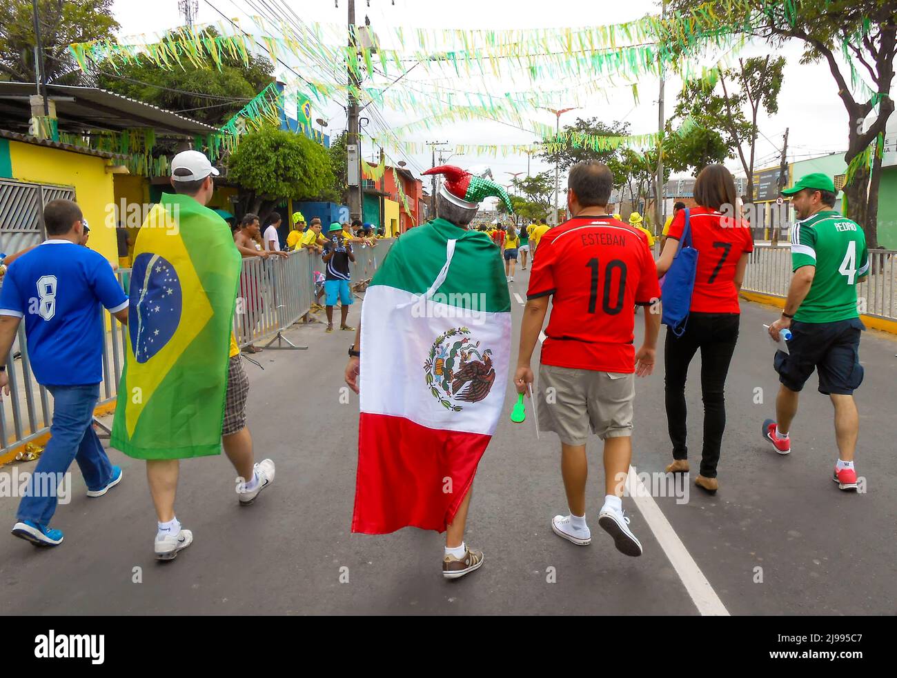 Mexican soccer fans at 2014 World Cup, Fortaleza, Brazil Stock Photo