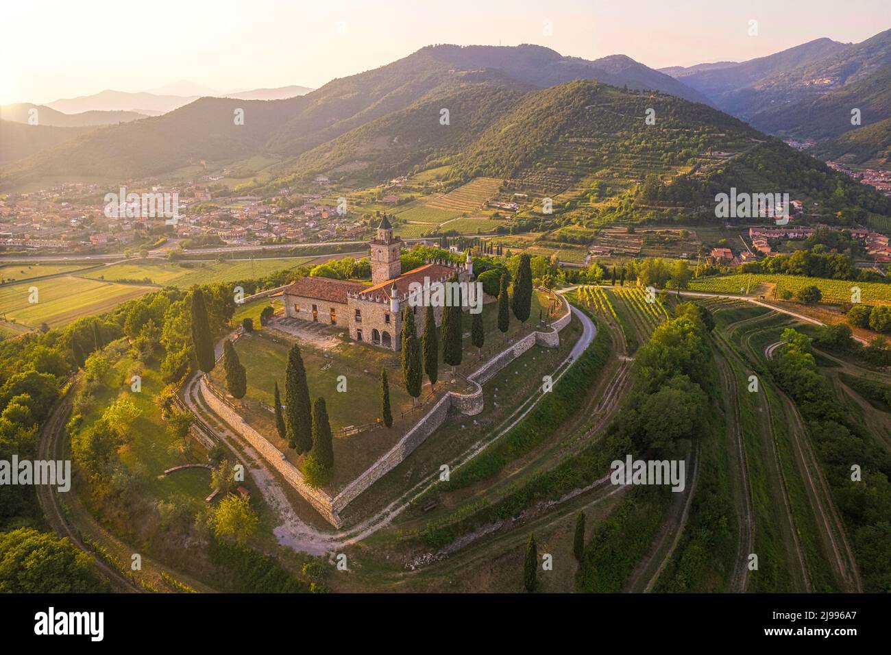 Aerial view of the Franciacorta countryside, Lombardy, Italy Stock Photo