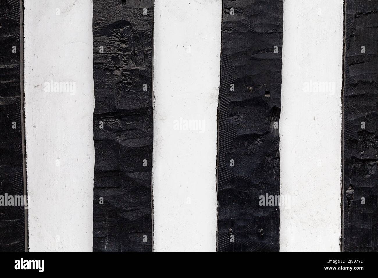 Close-up of a Tudor style timber-frames black and white building exterior Stock Photo