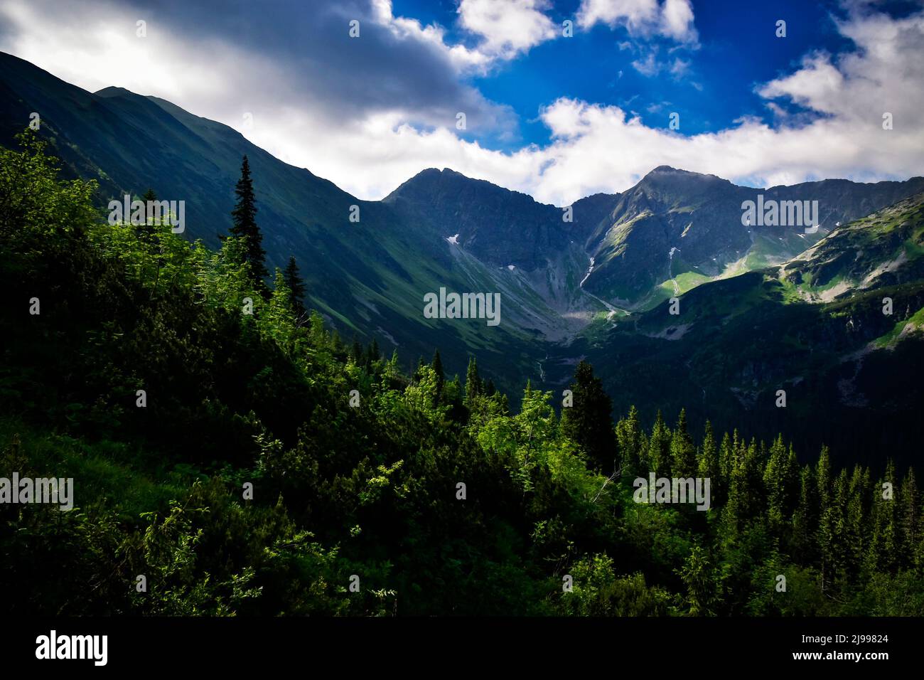 landscape background Clouds above the mountain valley Stock Photo - Alamy