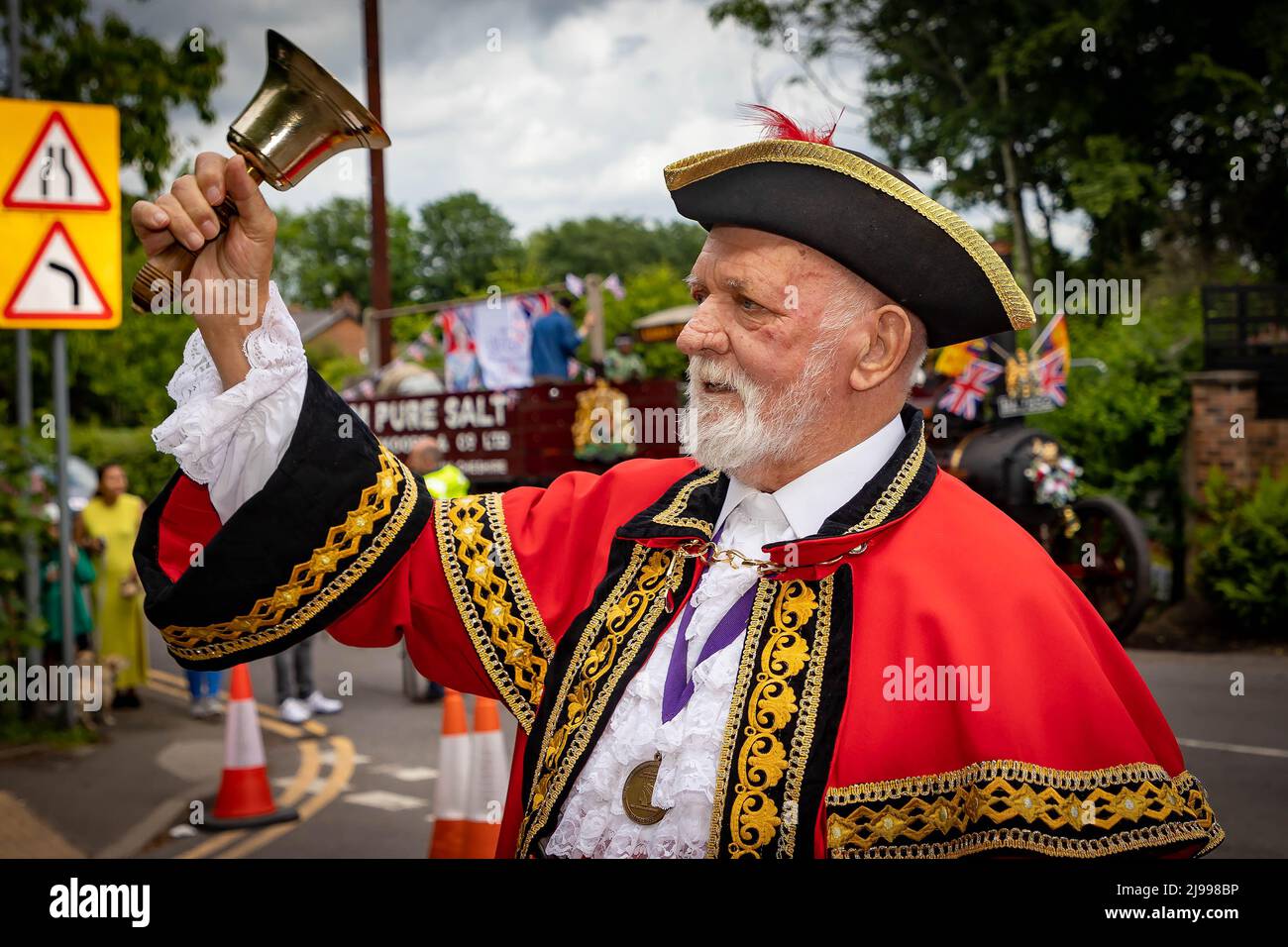 Lymm, Cheshire, UK. 21st May, 2022. Lymm Village in Cheshire held the annual Lymm May Queen Festival. Lymm Rose Queen was also crowned at this event. Those participating were dressed up and many costumes reflected the Queen's Platinum Anniversary Credit: John Hopkins/Alamy Live News Stock Photo