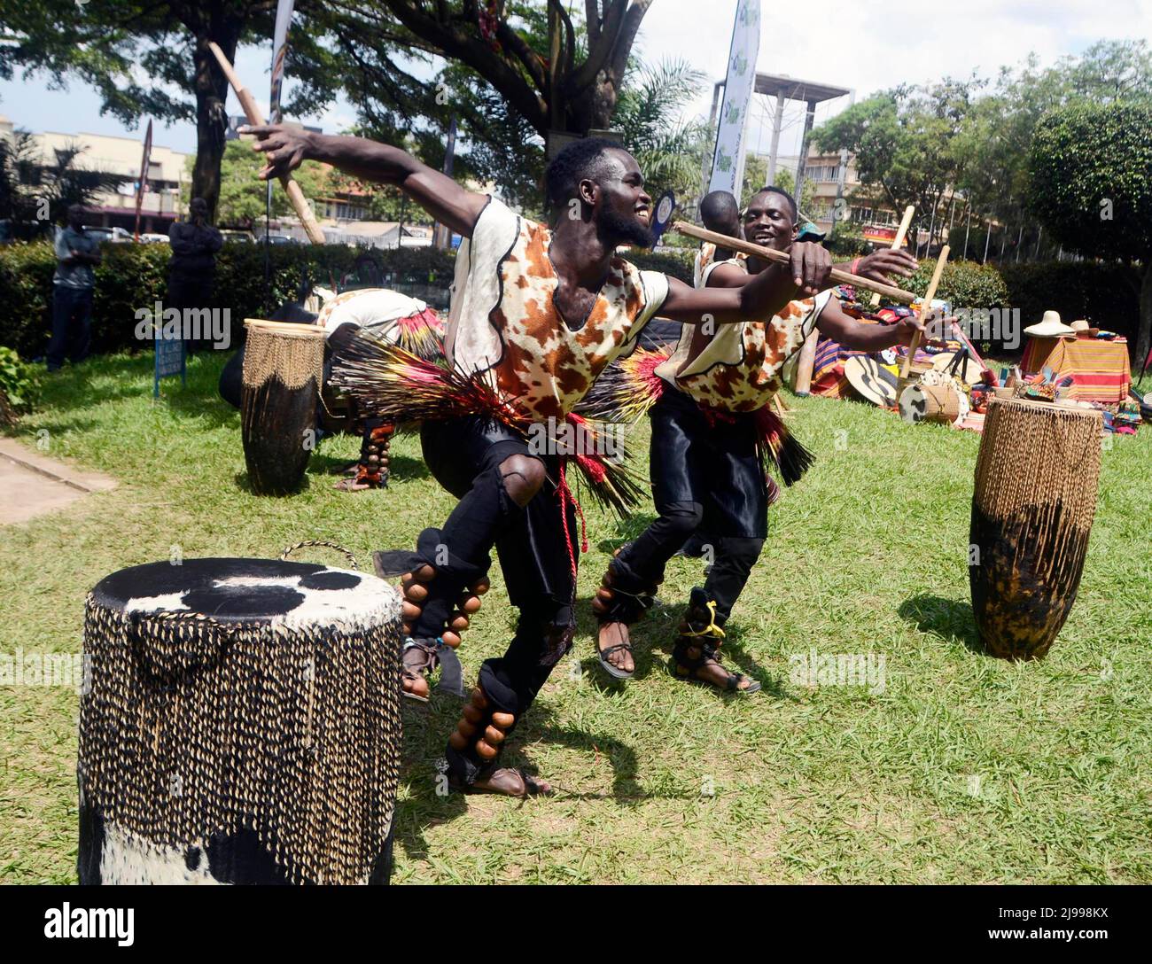 Kampala, Uganda. 21st May, 2022. Artists perform during an event to