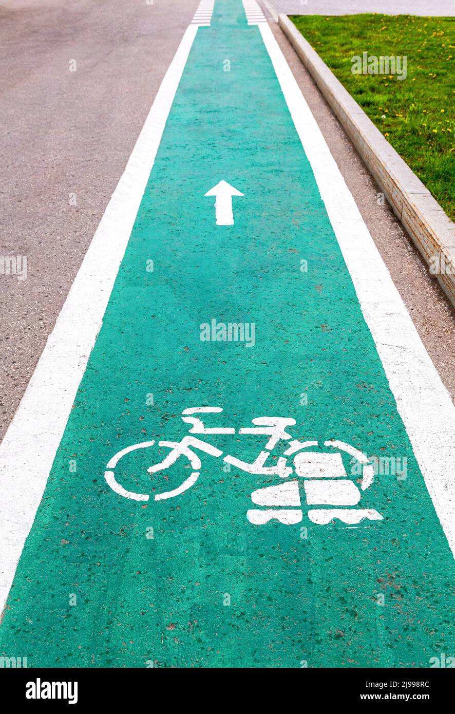 Dedicated bicycle lane with bicycle and roller skates sign, designed to