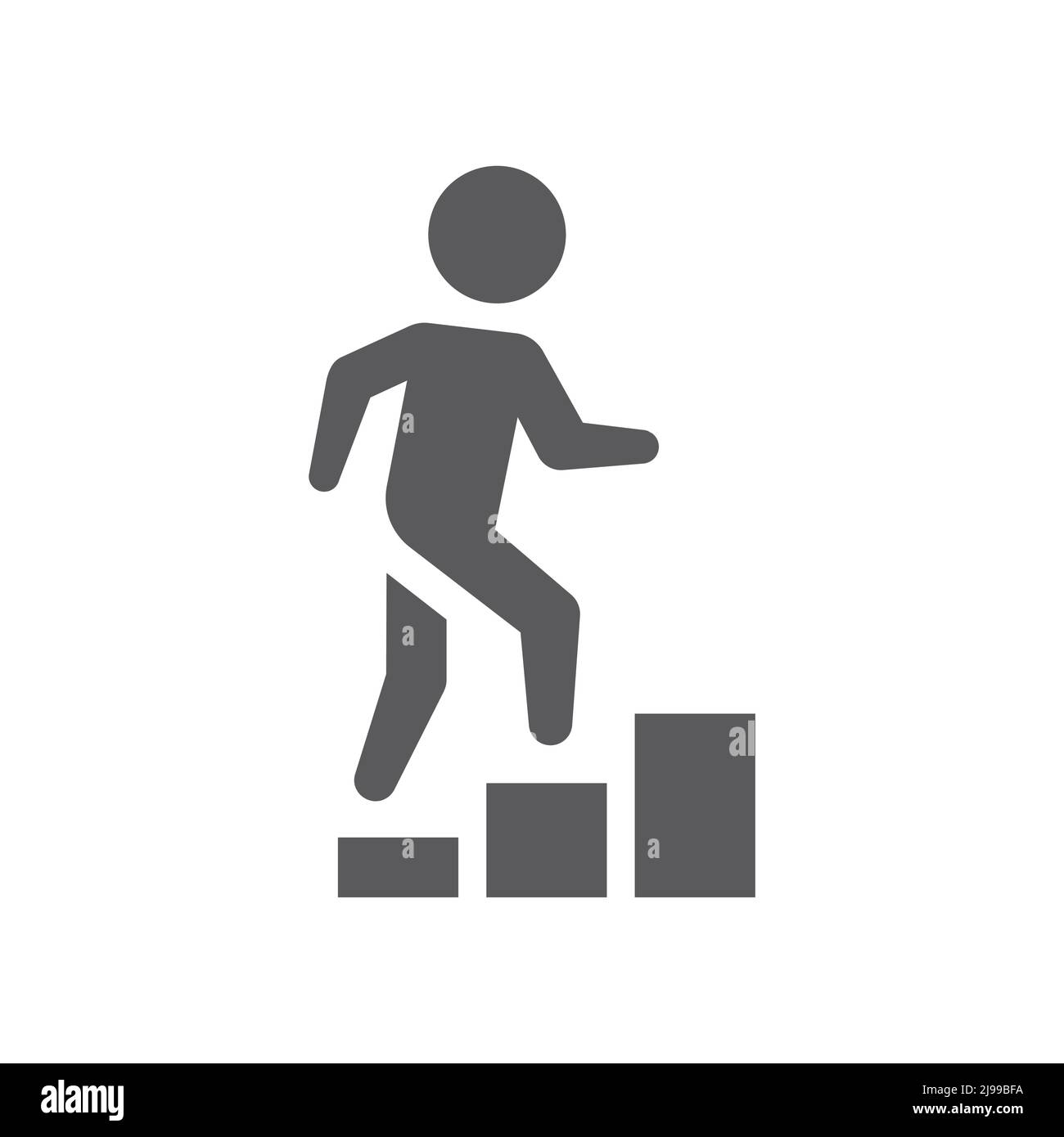 Man climbing stairs black vector icon. Staircase filled symbol. Stock Vector