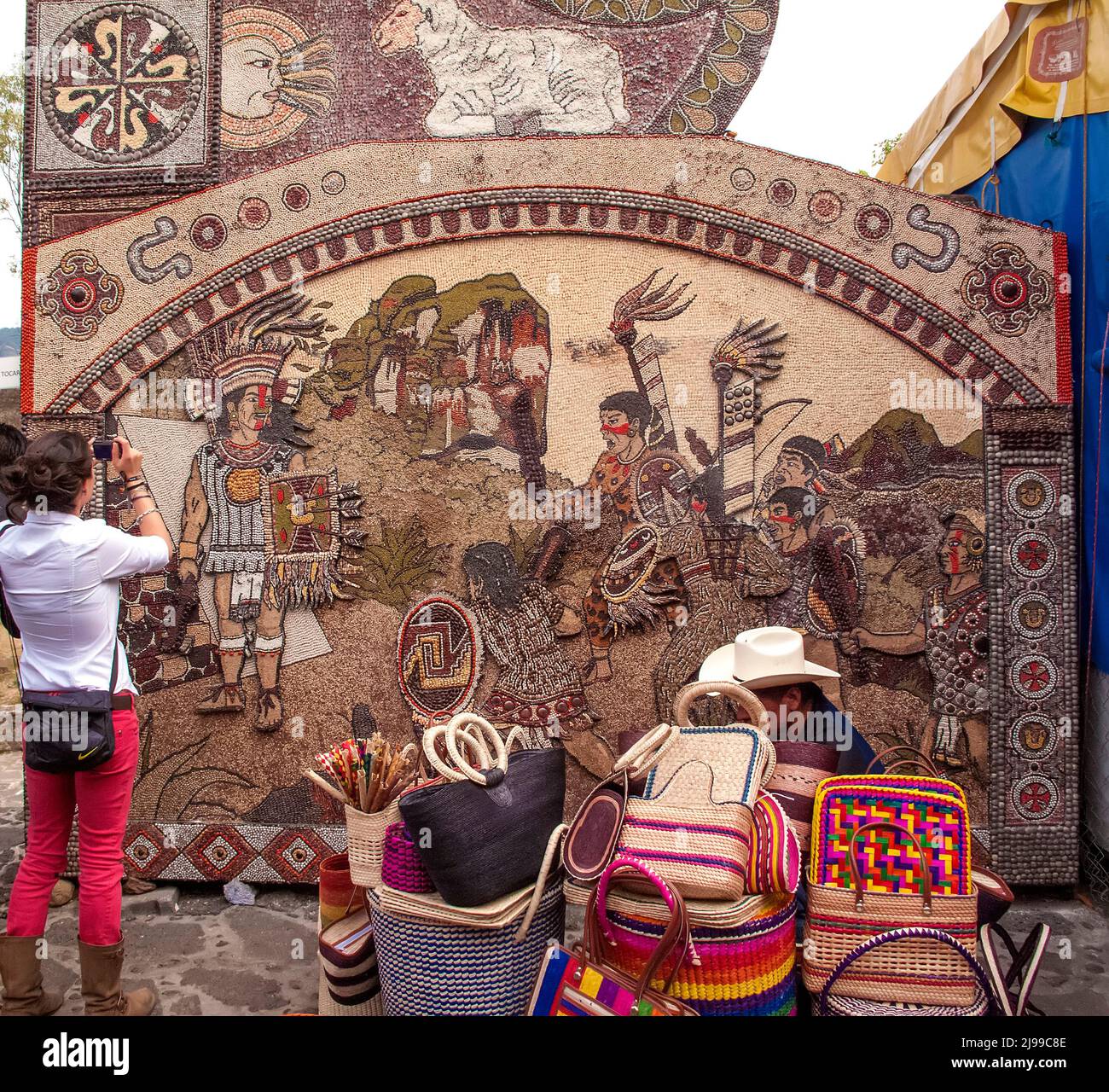 Mural made of seeds in Tepoztlan, Morelos, Mexico Stock Photo