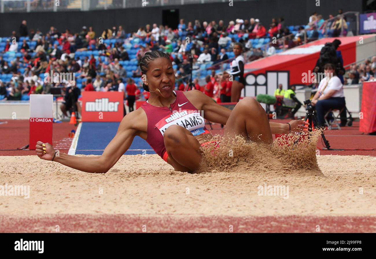 Birmingham, UK. 21st May 2021. 21st May 2022 ; Alexander Stadium, Birmingham, Midlands, England; M&#xfc;ller Birmingham Diamond League Athletics: Kendell Williams GBR finished 6th in the Women's Long Jump with a jump of 6.47m Credit: Action Plus Sports Images/Alamy Live News Stock Photo