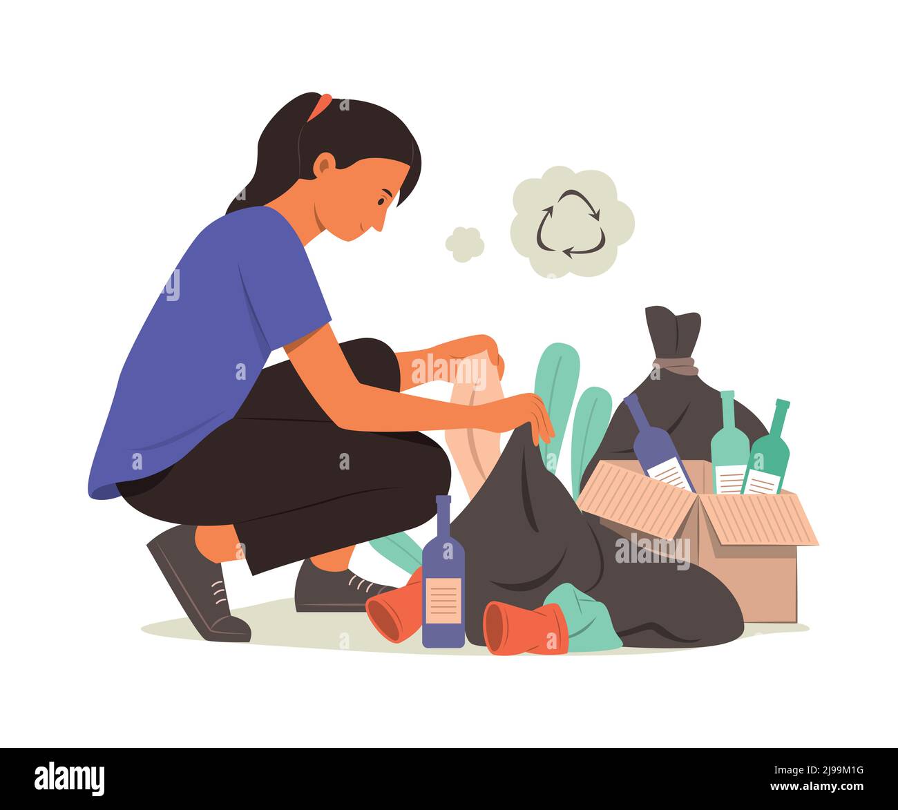 Woman Sorting the Garbage to Recycle. Stock Vector