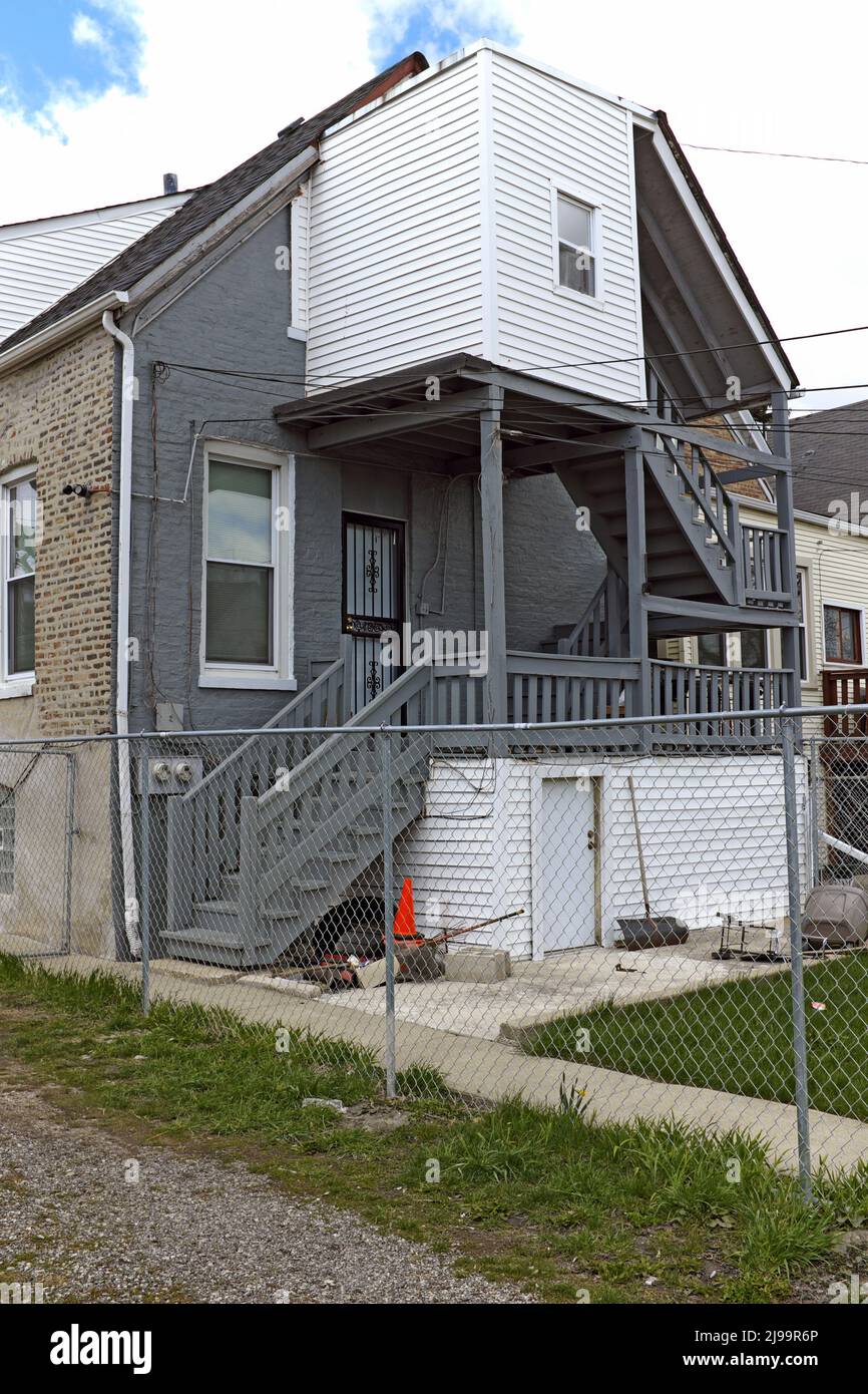 The rear of the Gallagher Family house from the TV show Shameless at 2119 S. Homan in Chicago, Illinois Stock Photo