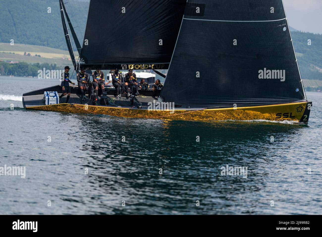 Grandson, Switzerland. 21st May, 2022. Grandson Switzerland, 05/21/2022: The Rum Runners Team of Antigua & Barbuda (2) is in action during the Stars Sailors Gold Cup 2022 (Credit Image: © Eric Dubost/Pacific Press via ZUMA Press Wire) Stock Photo