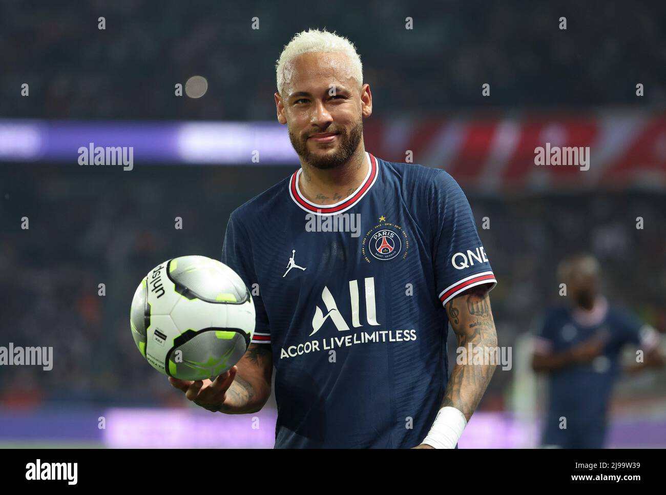Neymar Jr of PSG during the French championship Ligue 1 football match  between Paris Saint-Germain (PSG) and FC Metz on May 21, 2022 at Parc des  Princes stadium in Paris, France -