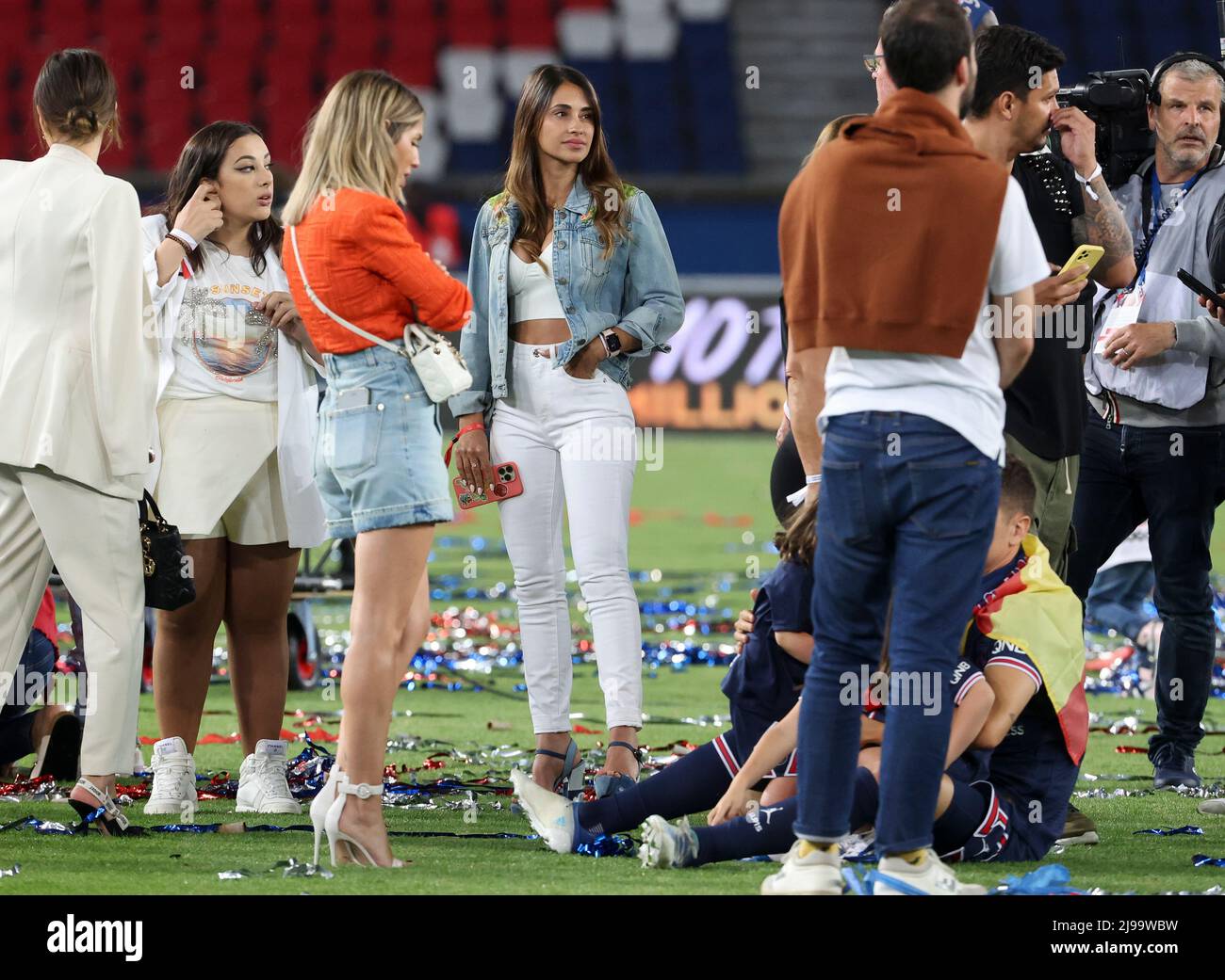 Antonella Roccuzzo, wife of Lionel Messi of PSG, following the Ligue 1 Trophy Ceremony following the French championship Ligue 1 football match between Paris Saint-Germain (PSG) and FC Metz on May image photo