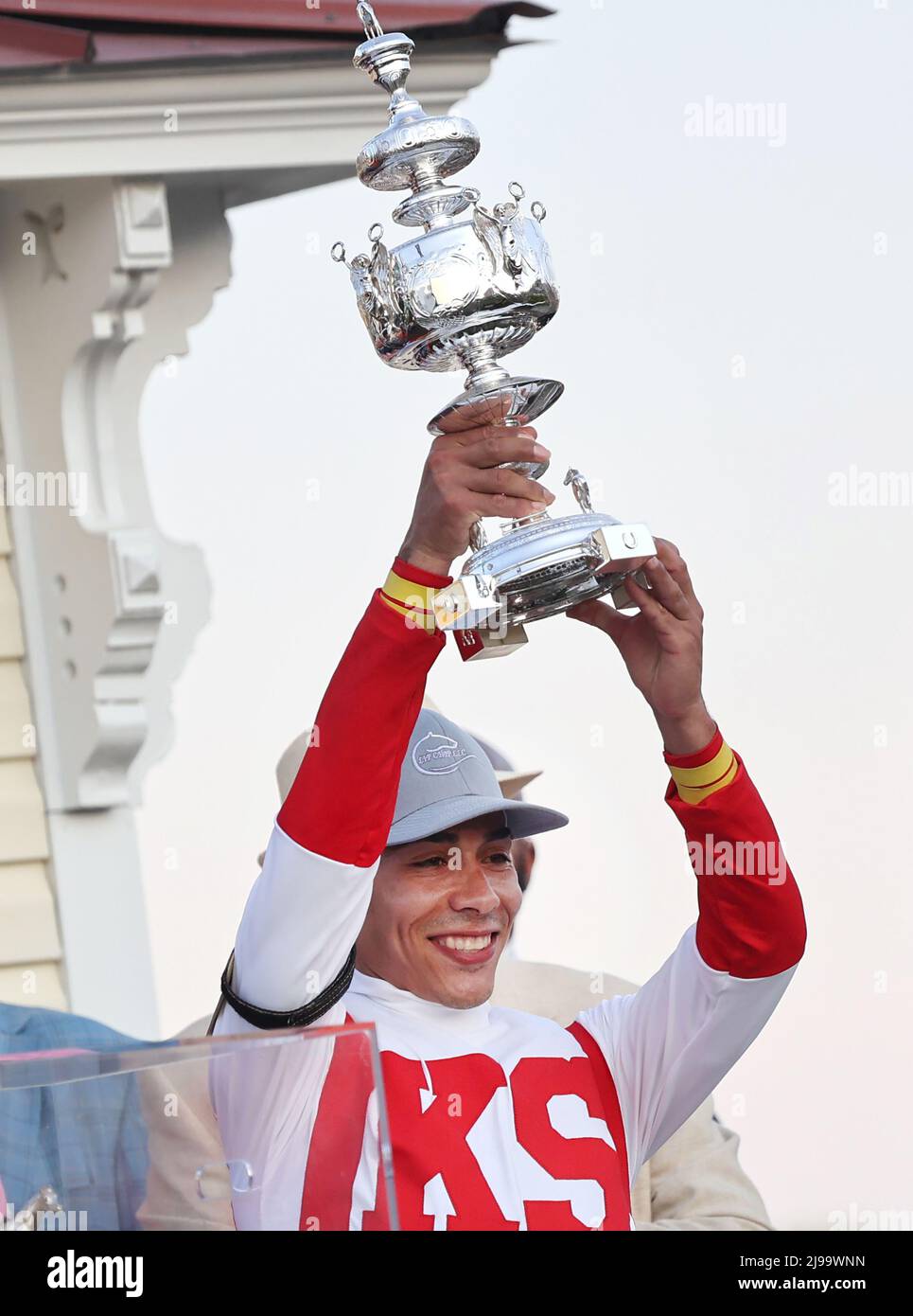 Baltimore, United States. 21st May, 2022. Jockey Jose Ortiz, winning jockey aboard Early Voting