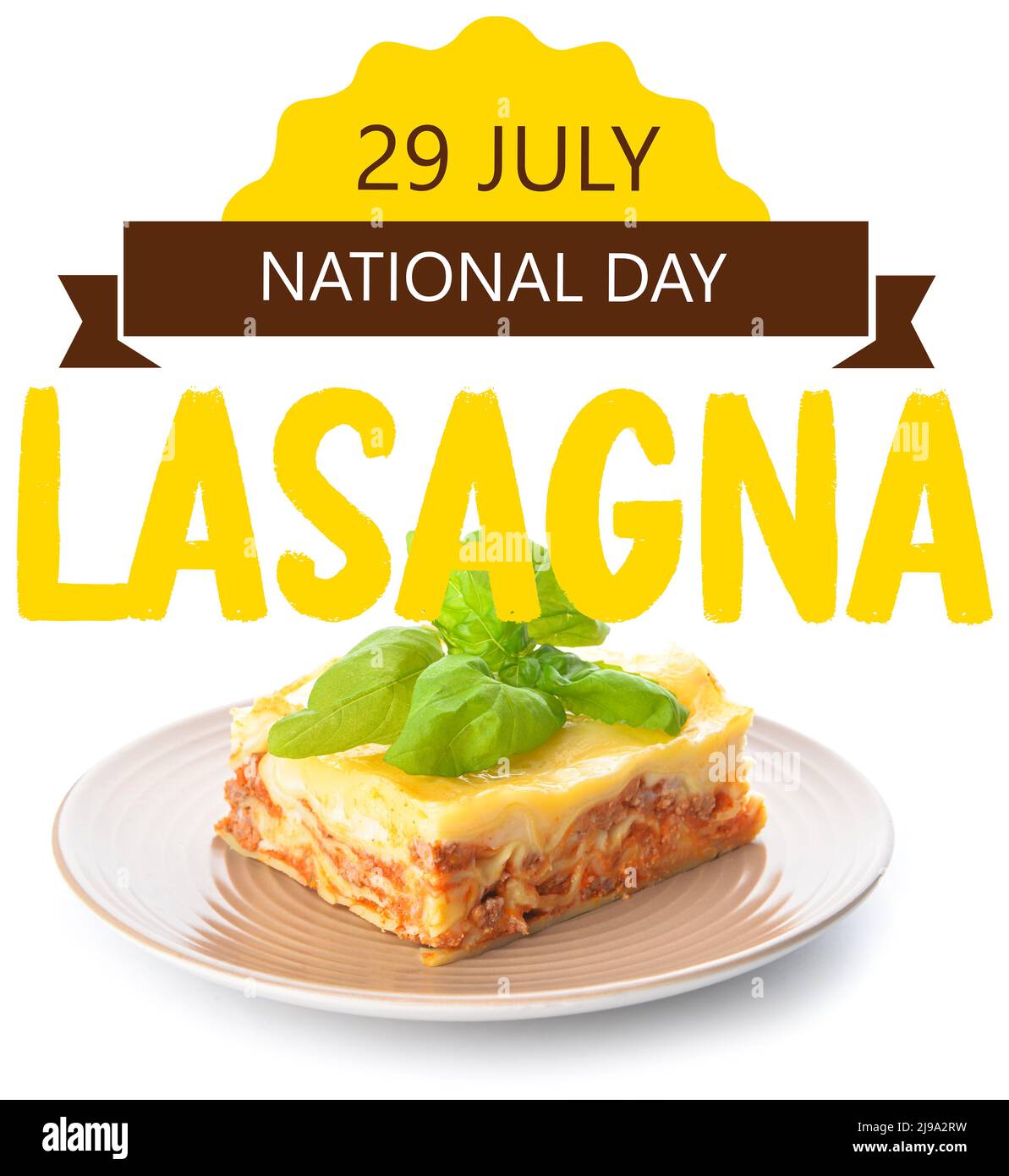 Plate with tasty baked lasagna on white background. Celebration of National  Lasagna Day Stock Photo - Alamy