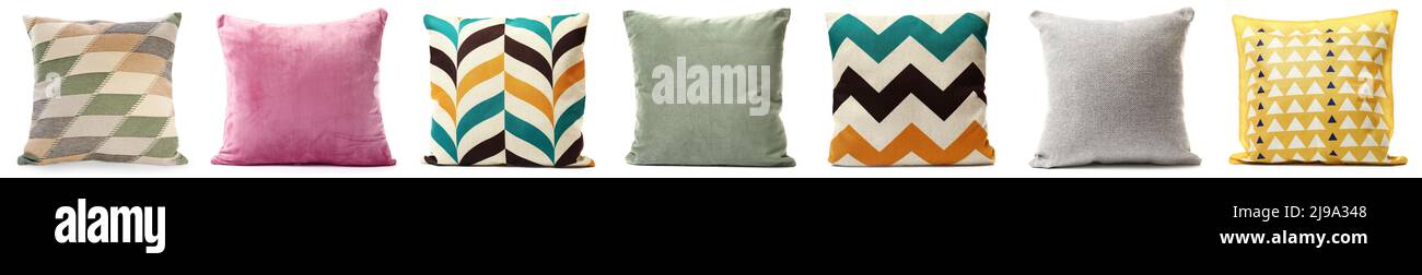 Set of decorative pillows on white background Stock Photo