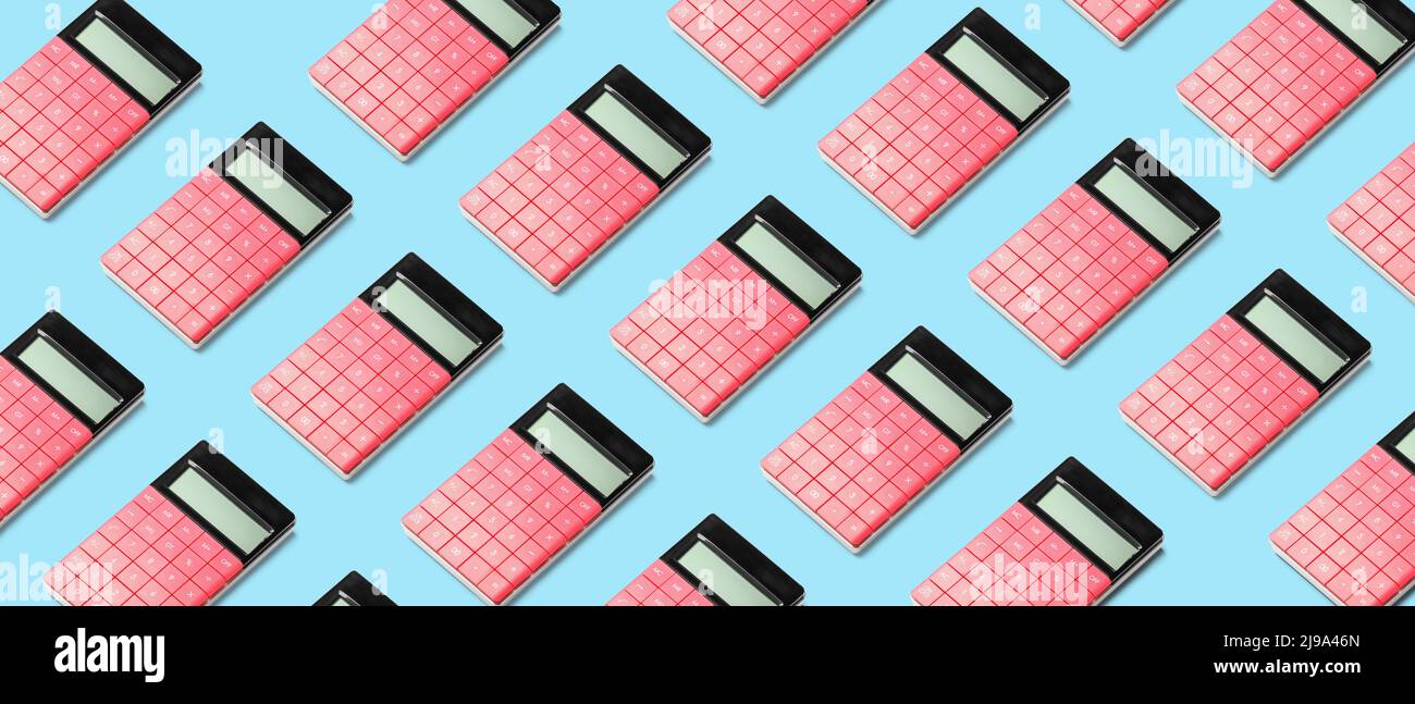 Many calculators on light blue background. Pattern for design Stock ...