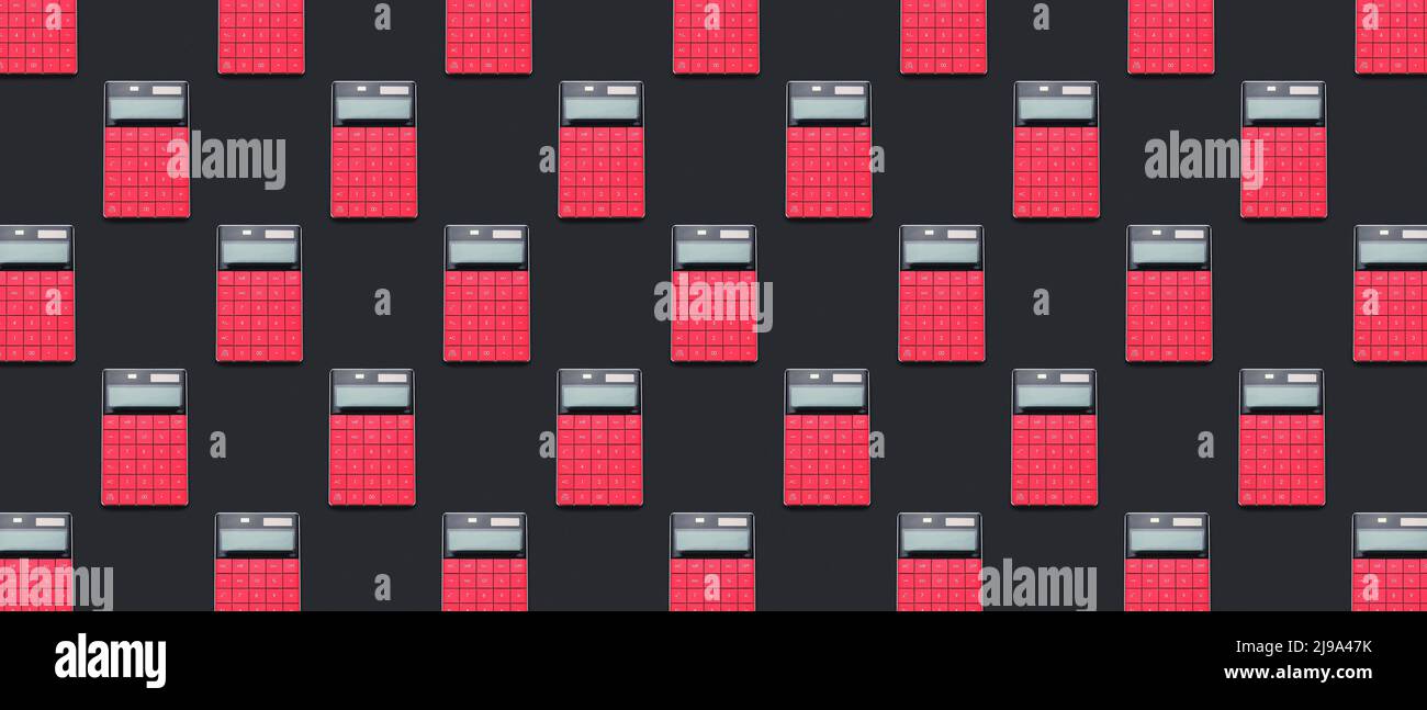 Many red calculators on black background. Pattern for design Stock ...