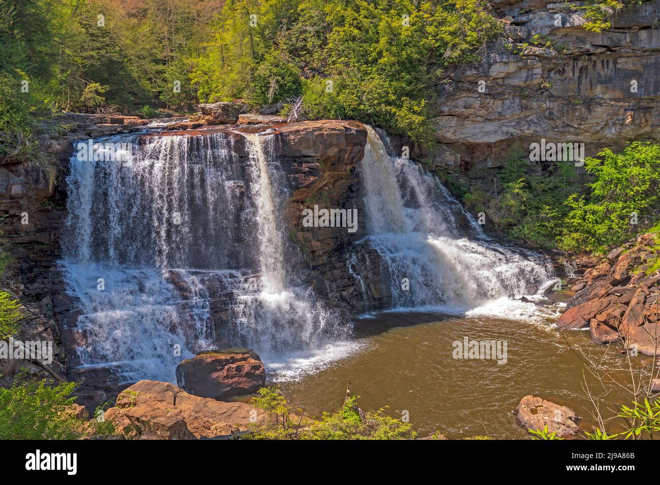 Blackwater Falls in the Spring Forest Near Davis, West Virginia Stock Photo
