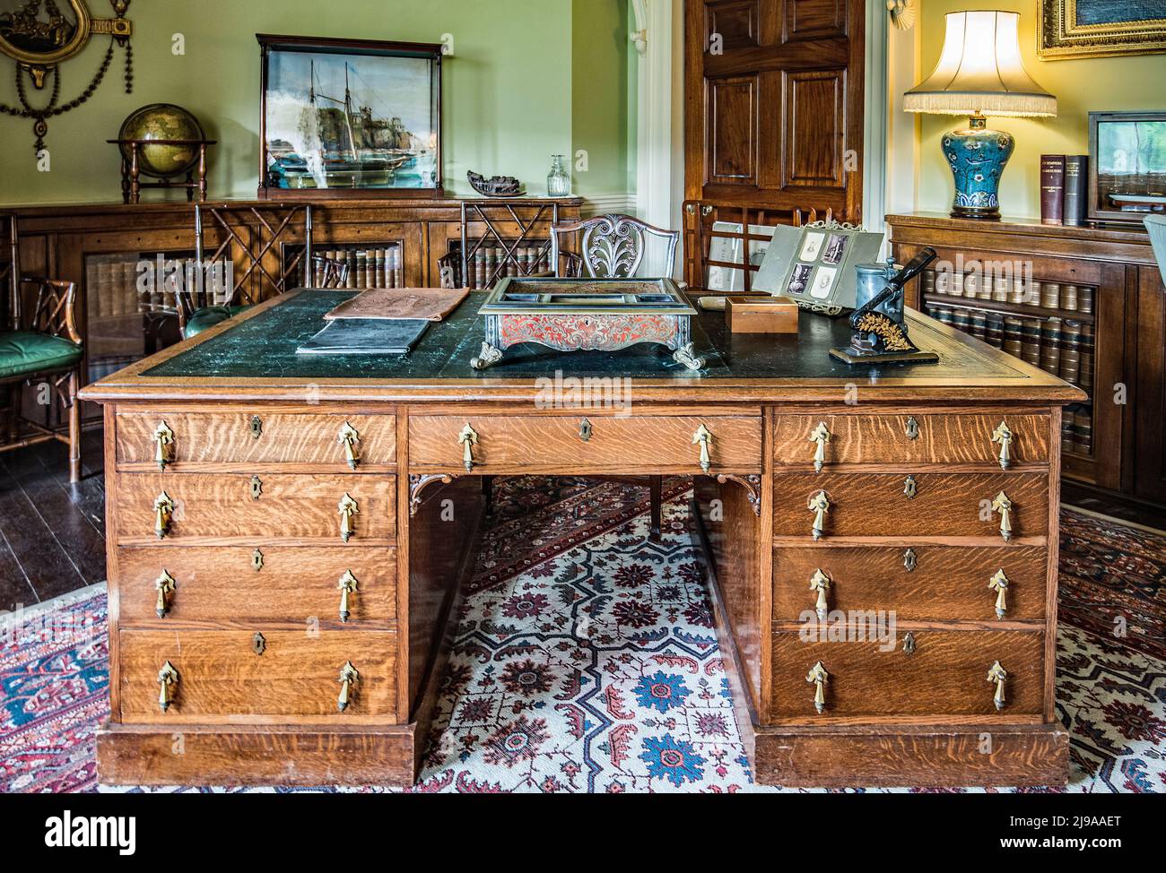 Antique vintage desk in the Culzean Castle - Maybole in Ayrshire Scotland, United Kingdom. National Trust for Scotland. Stock Photo