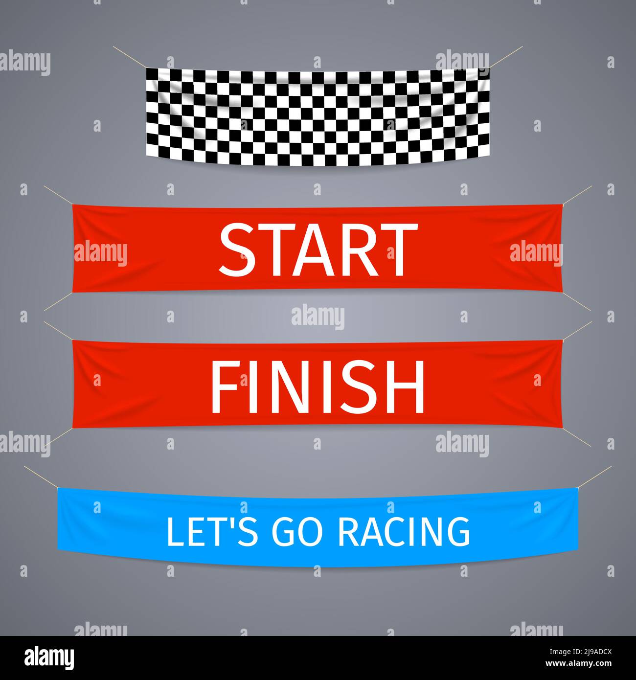 Start and finish textile banners vector set. Flag sport race