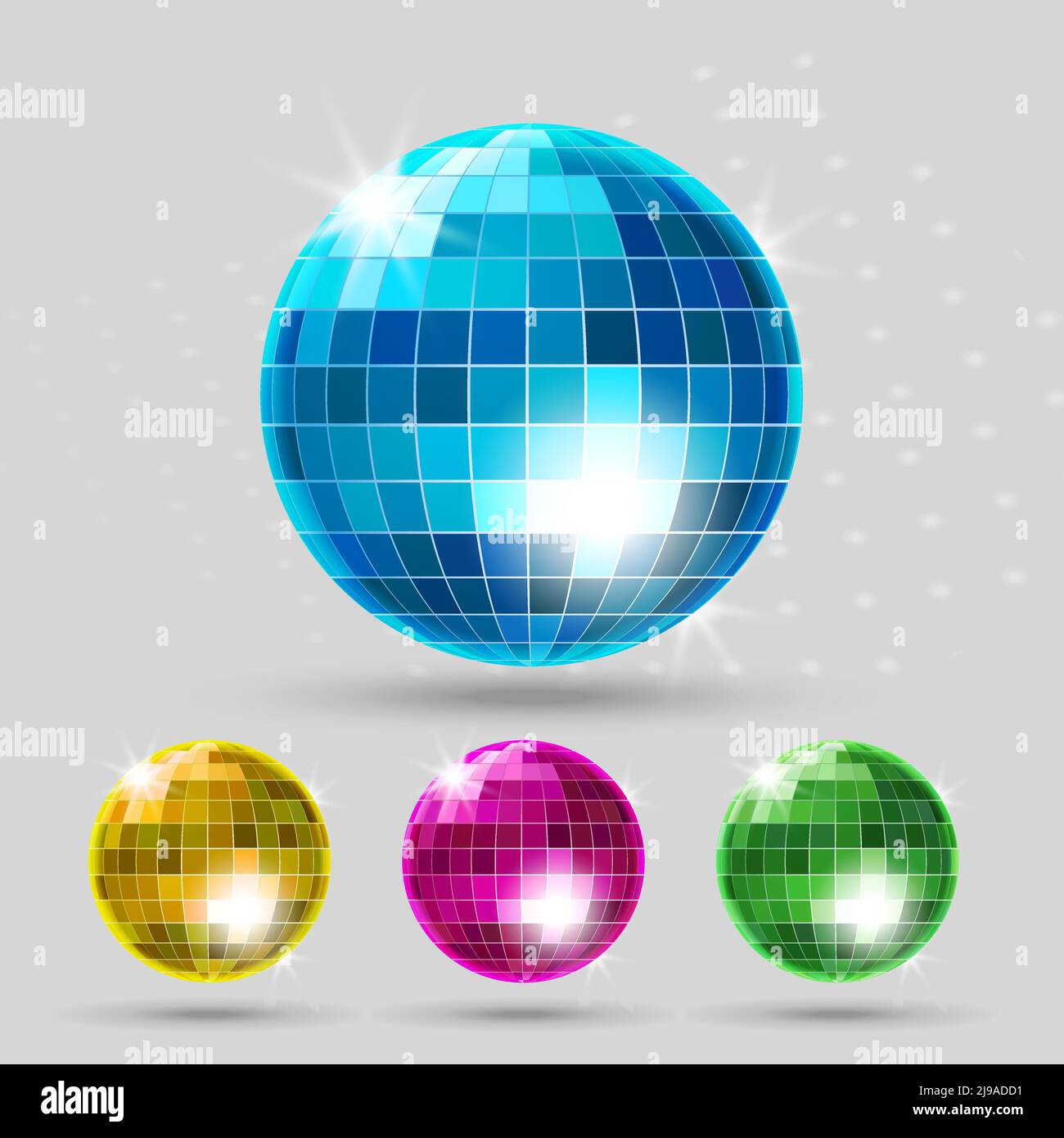 Disco ball set. Club sphere, reflection shiny, dance entertainment. Vector illustration Stock Vector