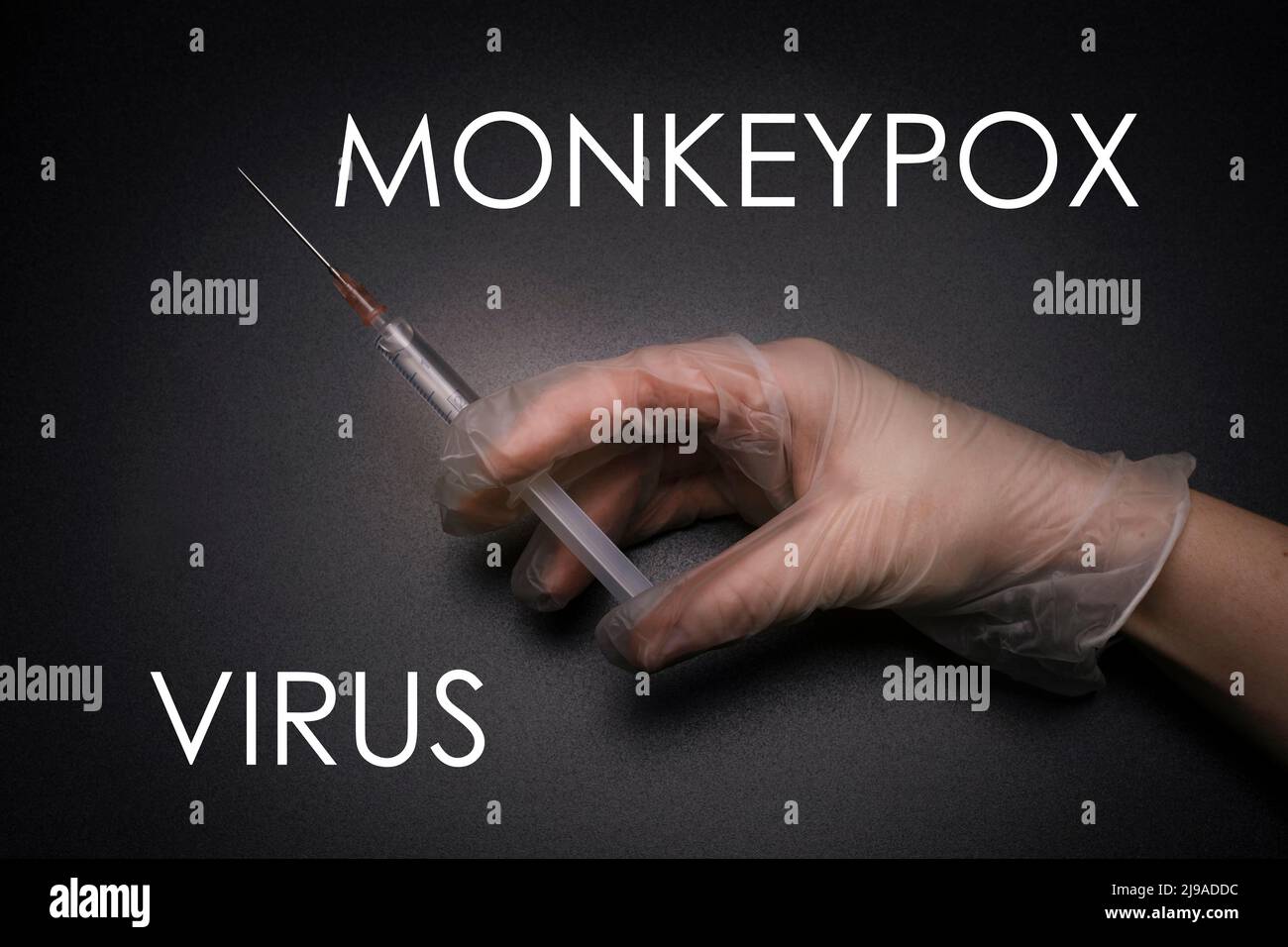 Illustration of monkeypox vaccine. Infectious disease caused by the monkey pox virus. Multi-country outbreak, the new cases. Viral zoonotic disease Stock Photo