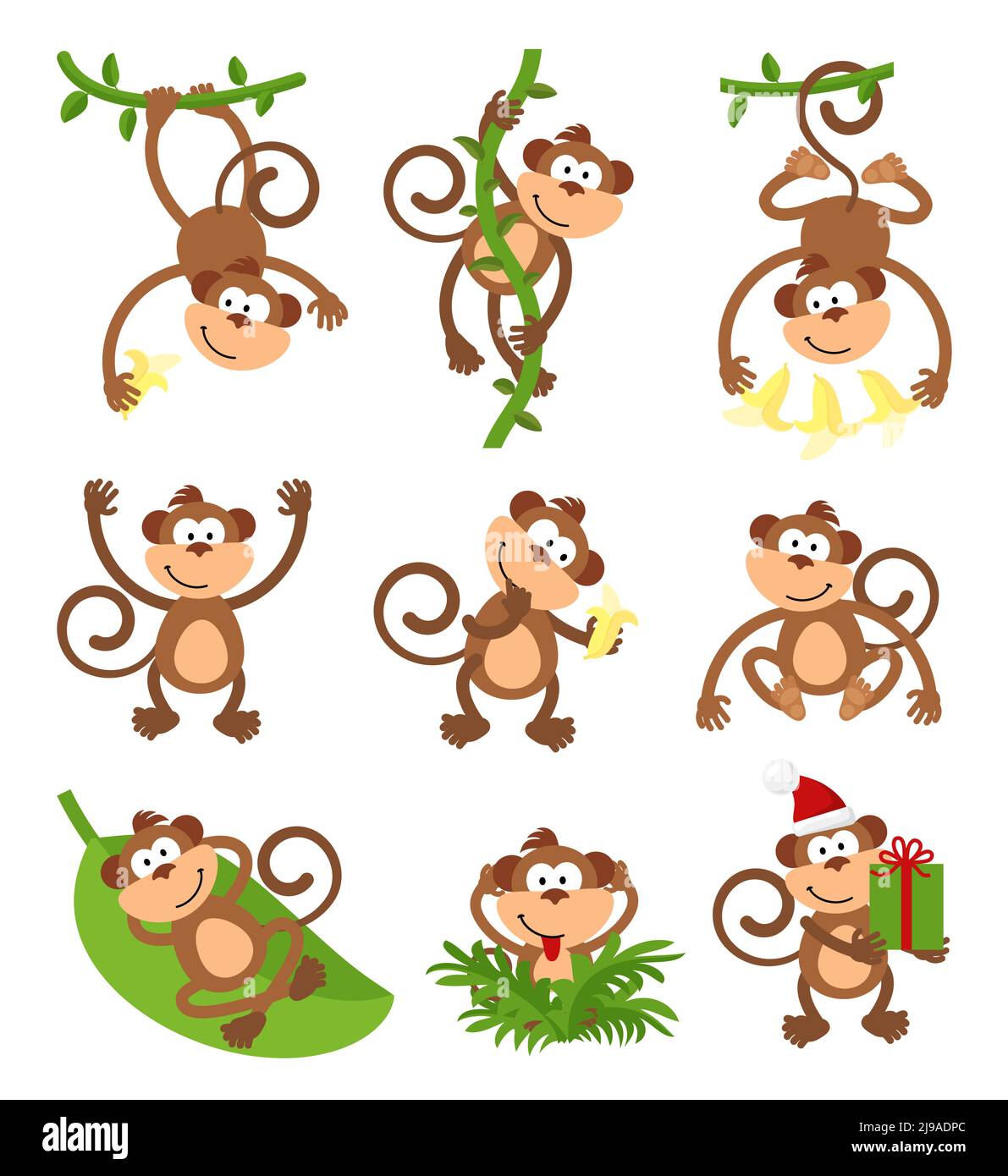 Playful monkeys character set. Chinese zodiac 2016 New Year. Animal ape ...