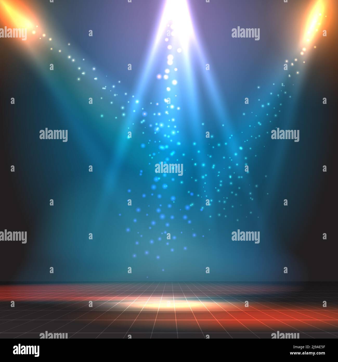 Show or dance floor vector background with spotlights. Party or concert